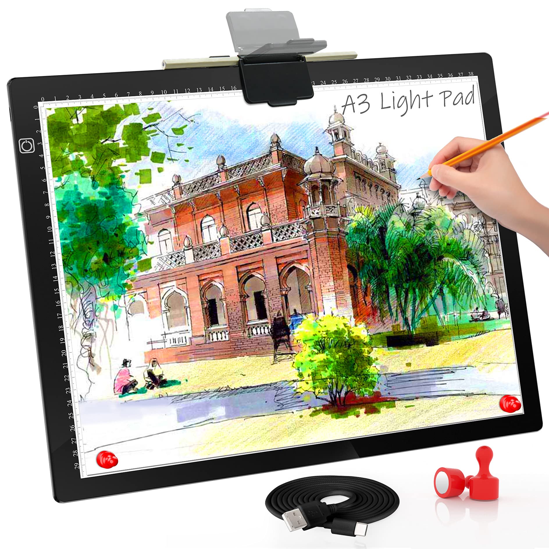 A3 Light Board, Light Pad For Diamond Painting, Comzler 6 Levels&Stepless Dimmable Light Box For Tracing, Ultra Thin Led Copy Bo