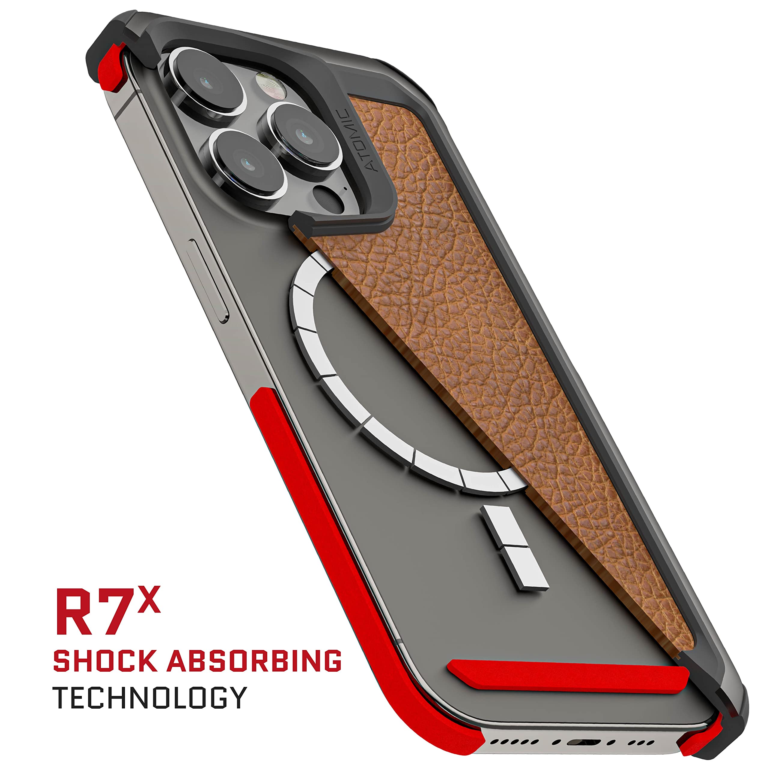 Ghostek Atomic Slim Leather Magsafe Iphone 14 Plus Case With Gunmetal Aluminum Metal Bumper Shockproof Heavy Duty Protection Cov