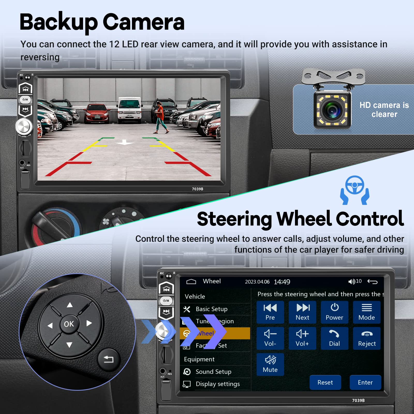 Single Din Car Stereo With Wired Carplay & Android Auto, 7 Inch Touch Screen 1 Din Radio, Mirror Link/1080P/Bluetooth/Swc/Fm Rad