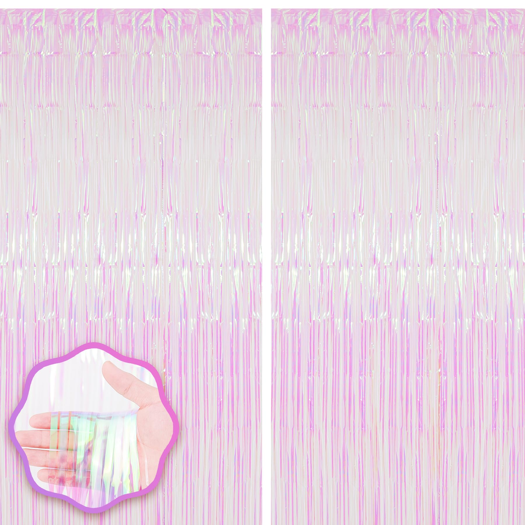 Voircoloria 2 Pack Iridescent Tinsel Foil Fringe Curtains, Iridescent Party Decorations, Metallic Tinsel Party Streamers Backdro