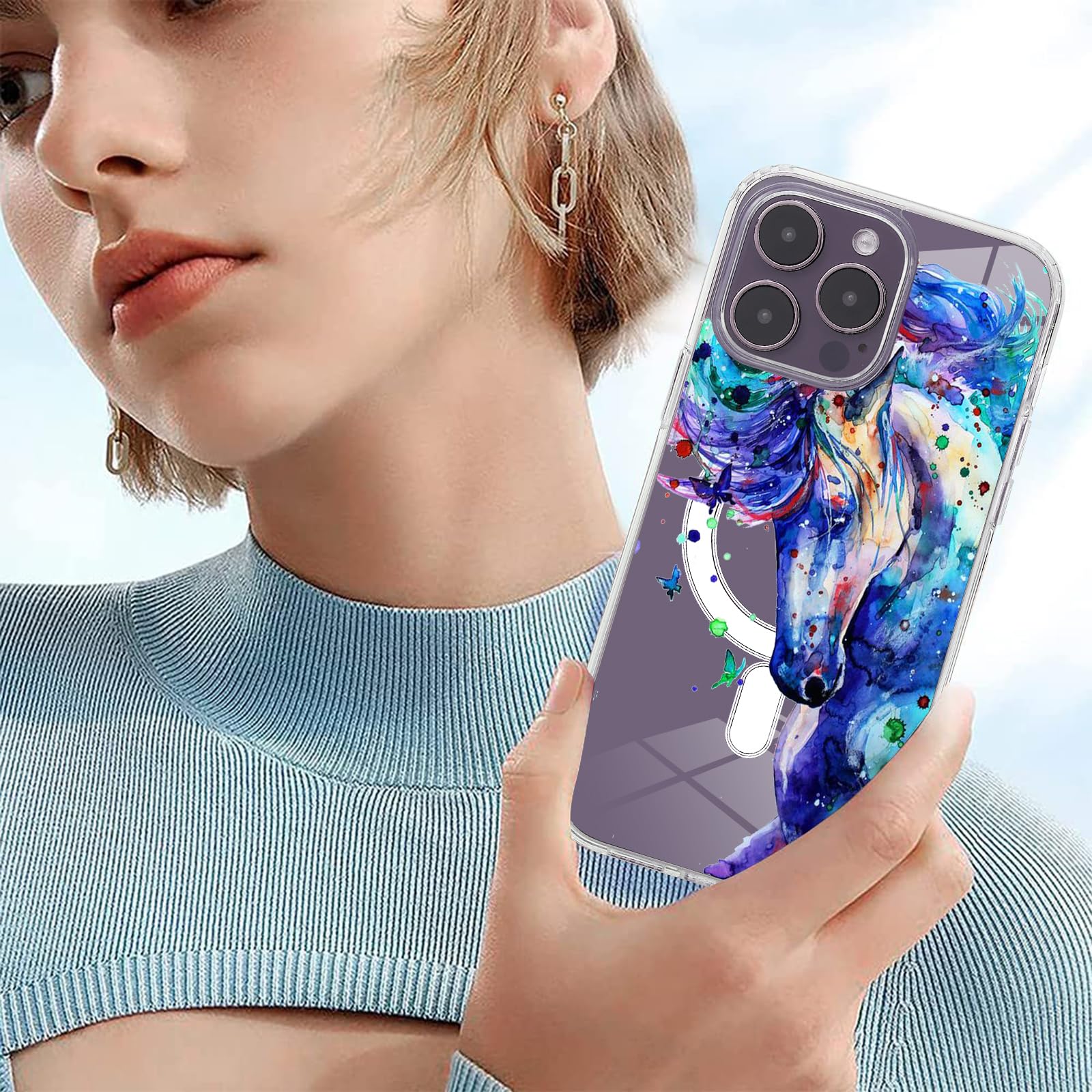 Roemary Purple Horse Case For Iphone 13 Pro Max With Magsafe Design,Magnetic Wireless Charging Clear Transparent Tpu Phone Case