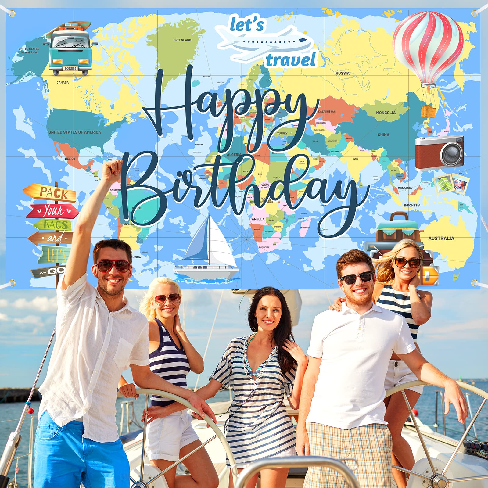 Rumia Travel Theme Birthday Banner Decorations Adventure Awaits, Includes Banner & Rope, Beige Polyester, Suitable For Birthday,