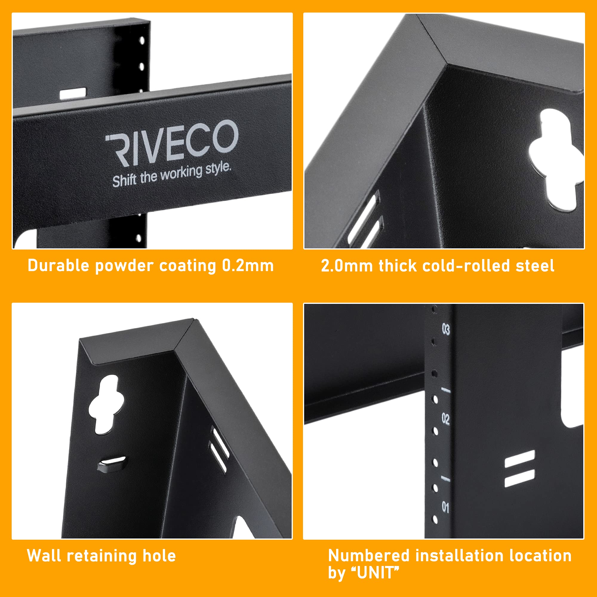 Riveco 4U Open Frame Rack Wall Mount & Desktop Mount, No Assembly Required Server Rack For Network Equipment & Data Av Hifi Ster