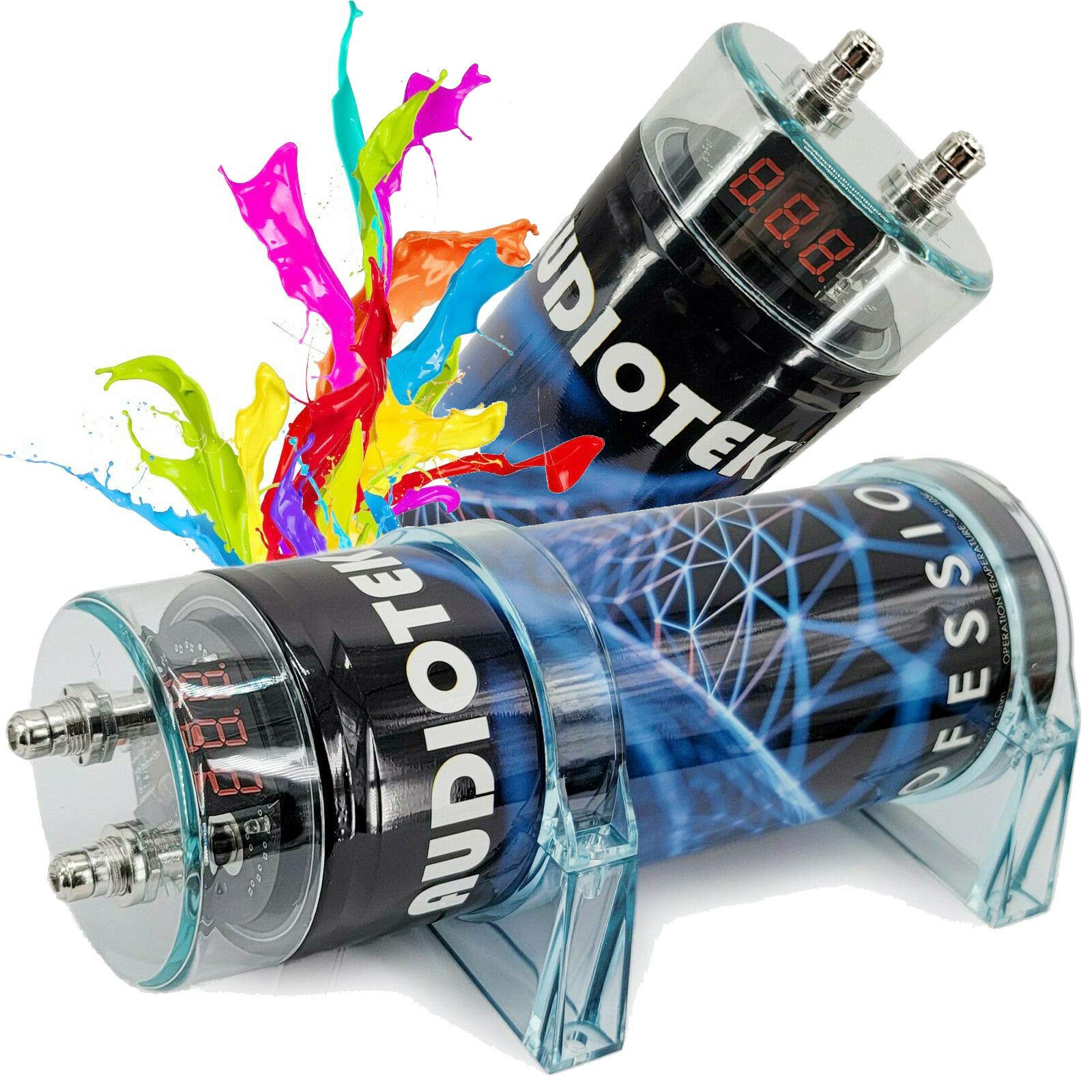 Audiotek At 3.5 Farad Capacitor Car Audio 3500 Watts Power 12Volts Car Digital Power With Digital Red 3 Digit Voltage Display An