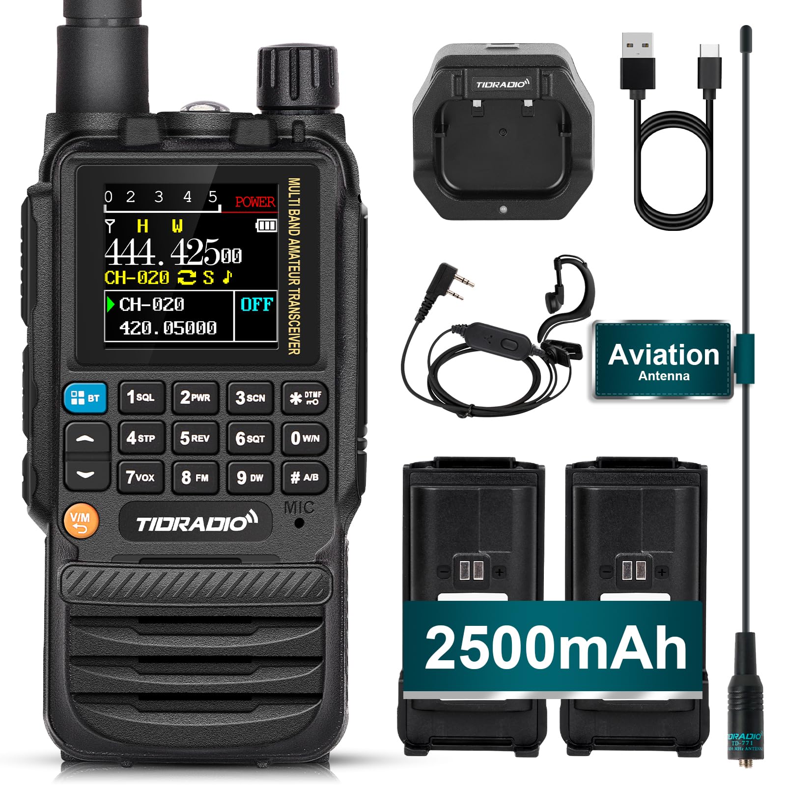 Tidradio Td H3 Multi Band Ham Handheld Radio, Two Way Radios With Usb C Programming & Charging, Long Range Radios With With 2500