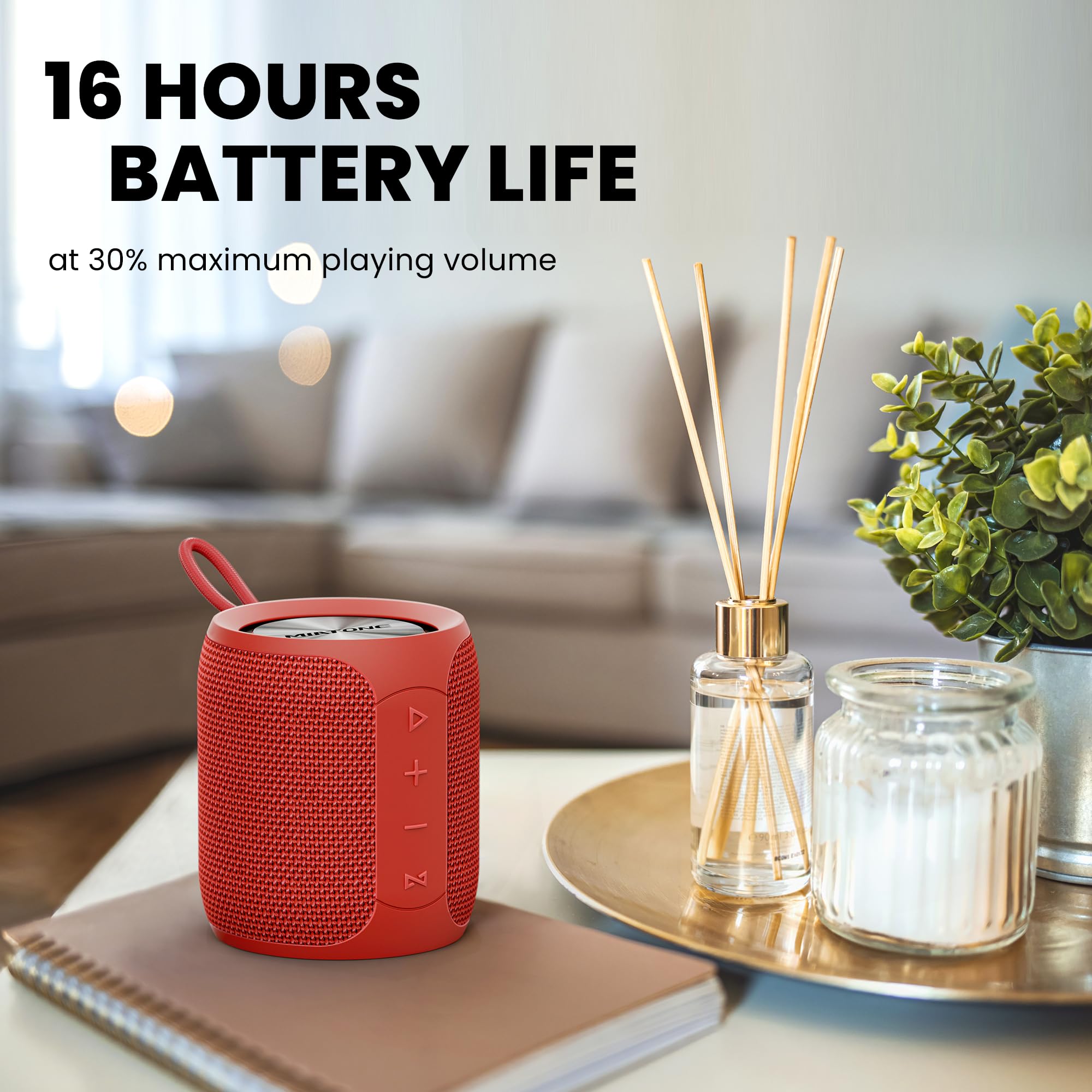 Miatone Qbox Portable Bluetooth Speakers, Wireless Outdoor Speaker, Ipx7 Waterproof For Shower, Red