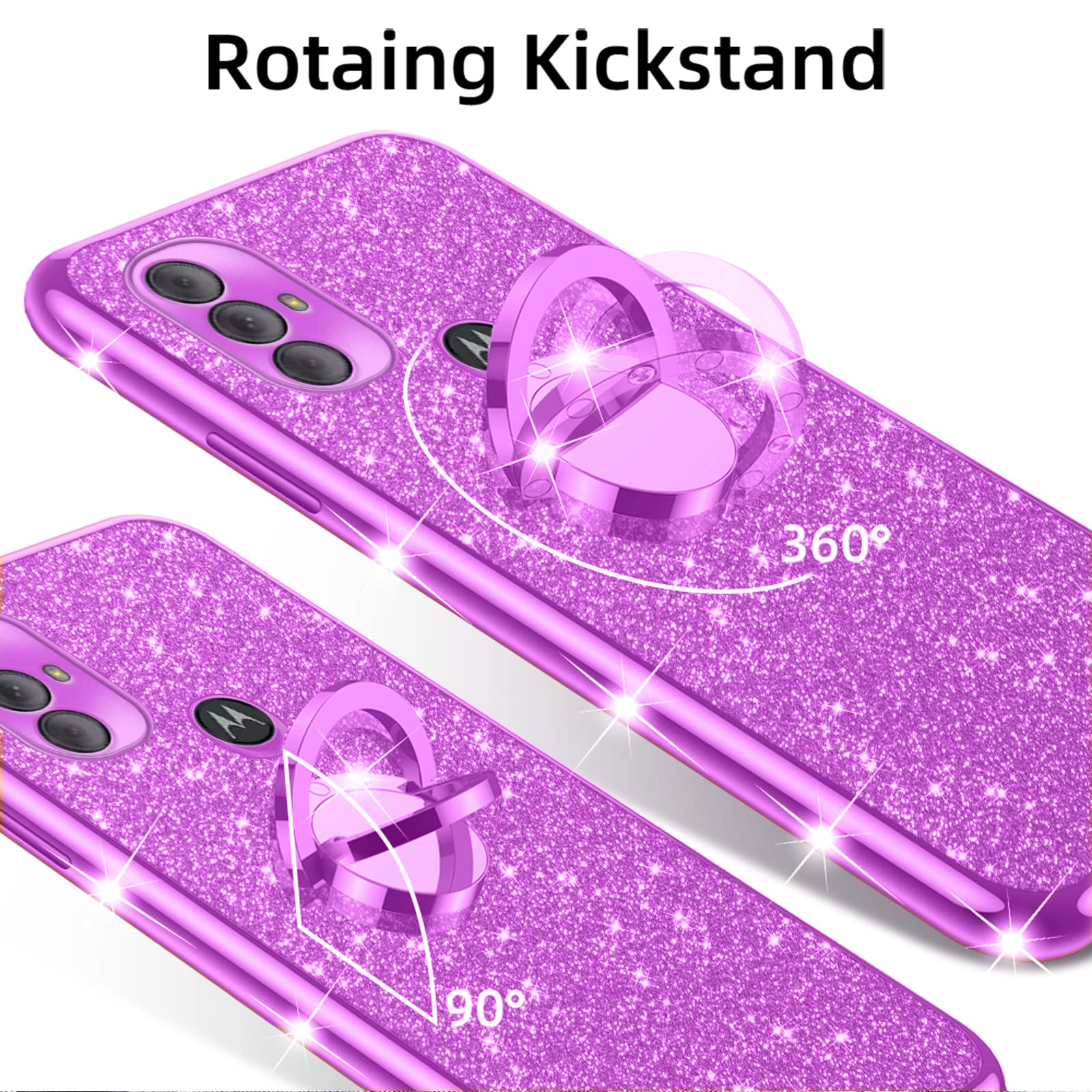 Phone Case For Moto G Pure, Nancheng Motorola G Power 2022 Case Cute Luxury Soft Tpu Glitter Cover For Girls Women With Ring Kic