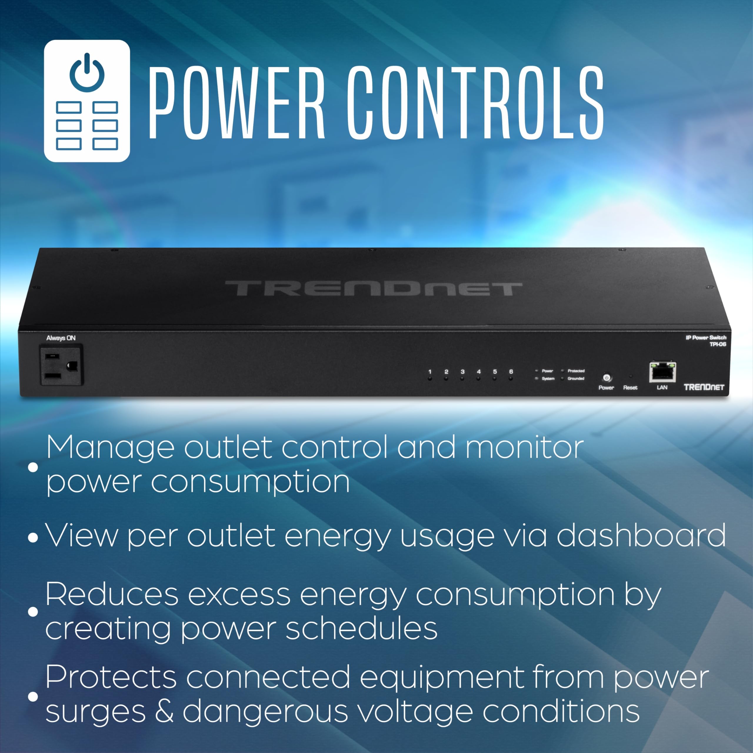 Trendnet 6 Outlet Managed Pdu, Rackmount Power Distribution Unit, 1 X Nema 5 15R Bypass Power Outlet, 1 X Gigabit Rj 45 Port, Ov