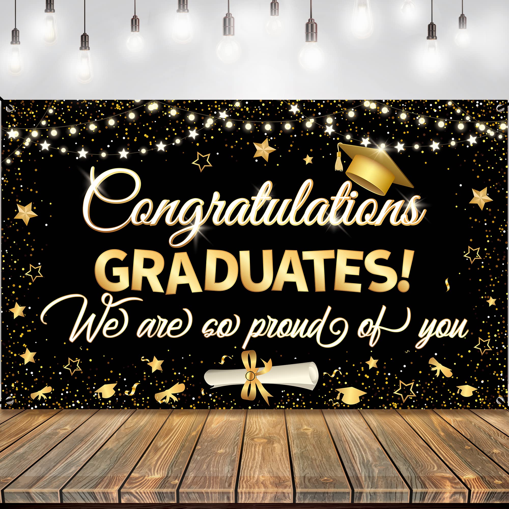 Katchon, Congratulations Graduate Banner 2024   Large 72X44 Inch | Black And Gold Graduation Banner, Graduation Decorations Clas