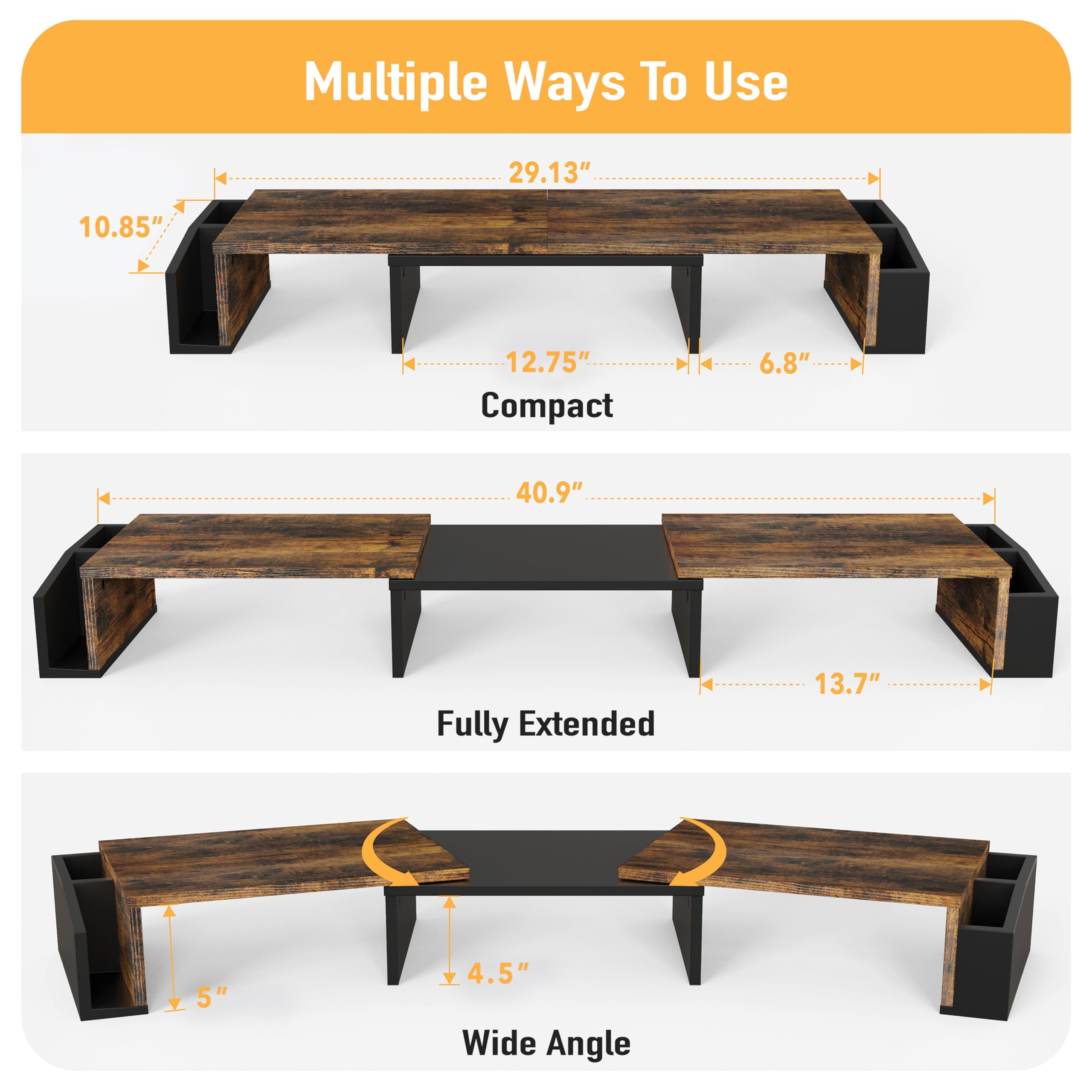 Simple Houseware Desk Dual Monitor Stand Riser with Drawer, Rustic Brown
