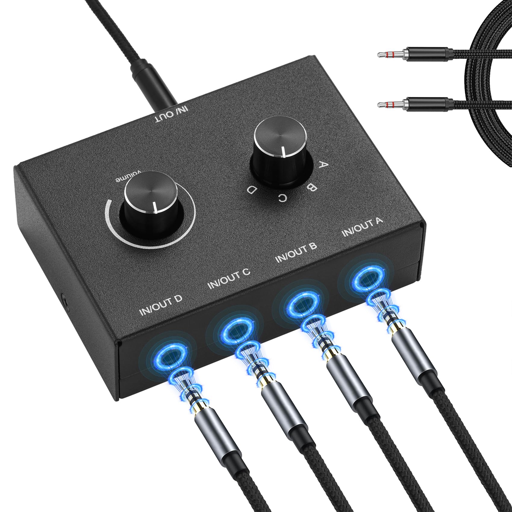 4 Way 3.5Mm Stereo Audio Switch, Aux 3.5Mm Audio Switch Audio Switcher Passive Speaker Headphone Manual Selector Splitter Box Au