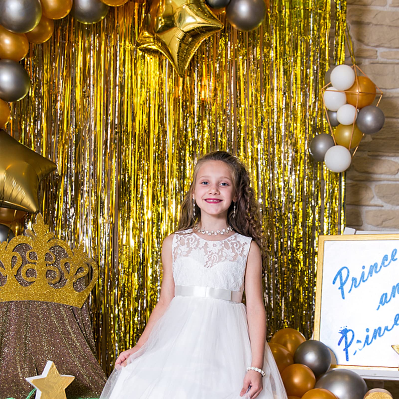 5 Pack Gold Fringe Curtain Backdrop Tinsel Streamers Birthday Party Decorations Christmas Photo Booth Backdrop Halloween New Yea