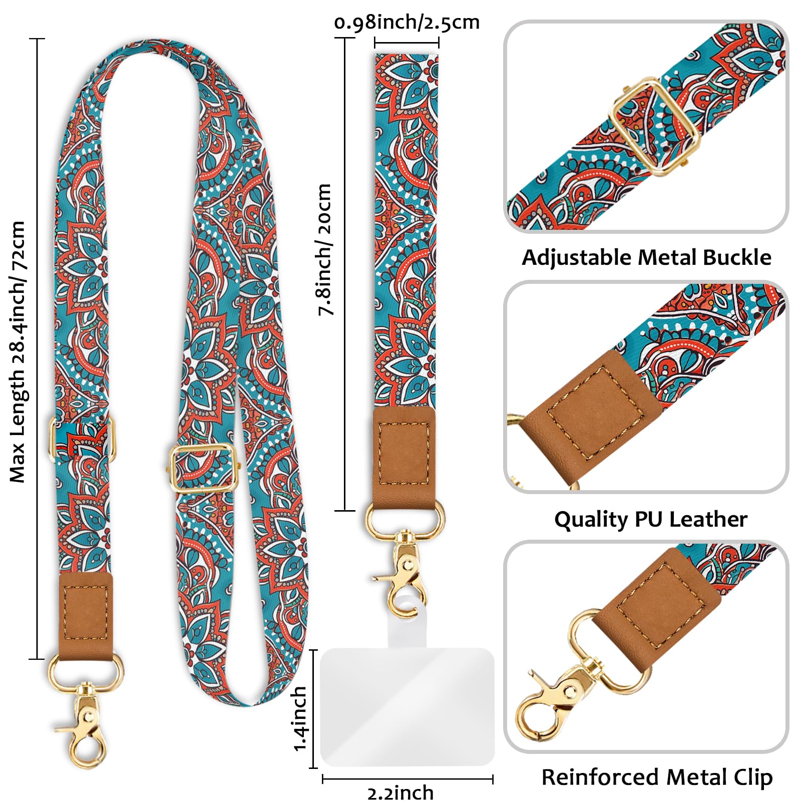 Piefly Phone Lanyard Crossbody Wrist Strap, Boho Bohemain Cell Phone Lanyards For Around The Neck Wristlet Shoulder, Adjustable