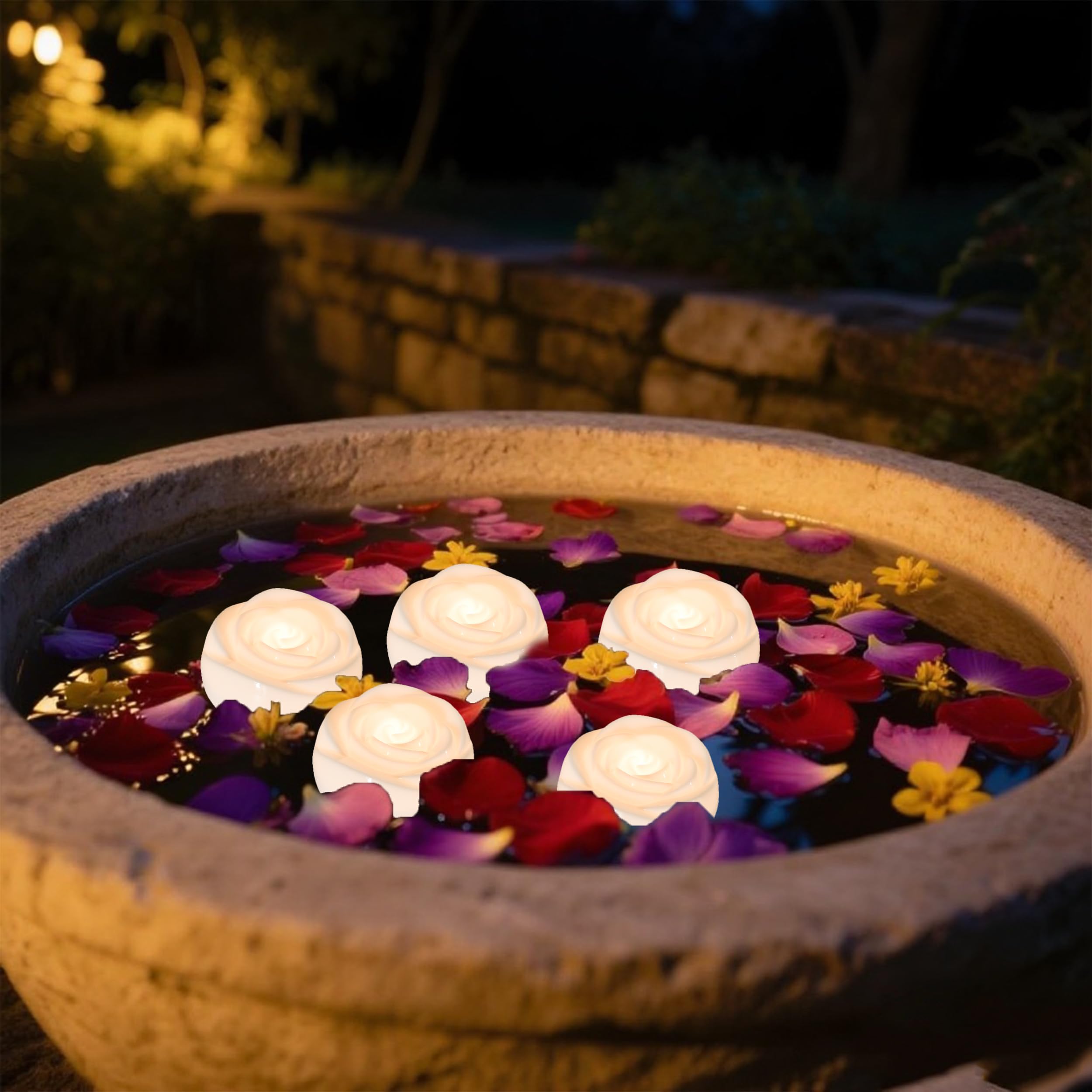 Aignis 36Pcs Flameless Led Floating Candles, White Rose Plastic Tealight Battery Operated, 120+ Hours Glow Time, Cozy Light For