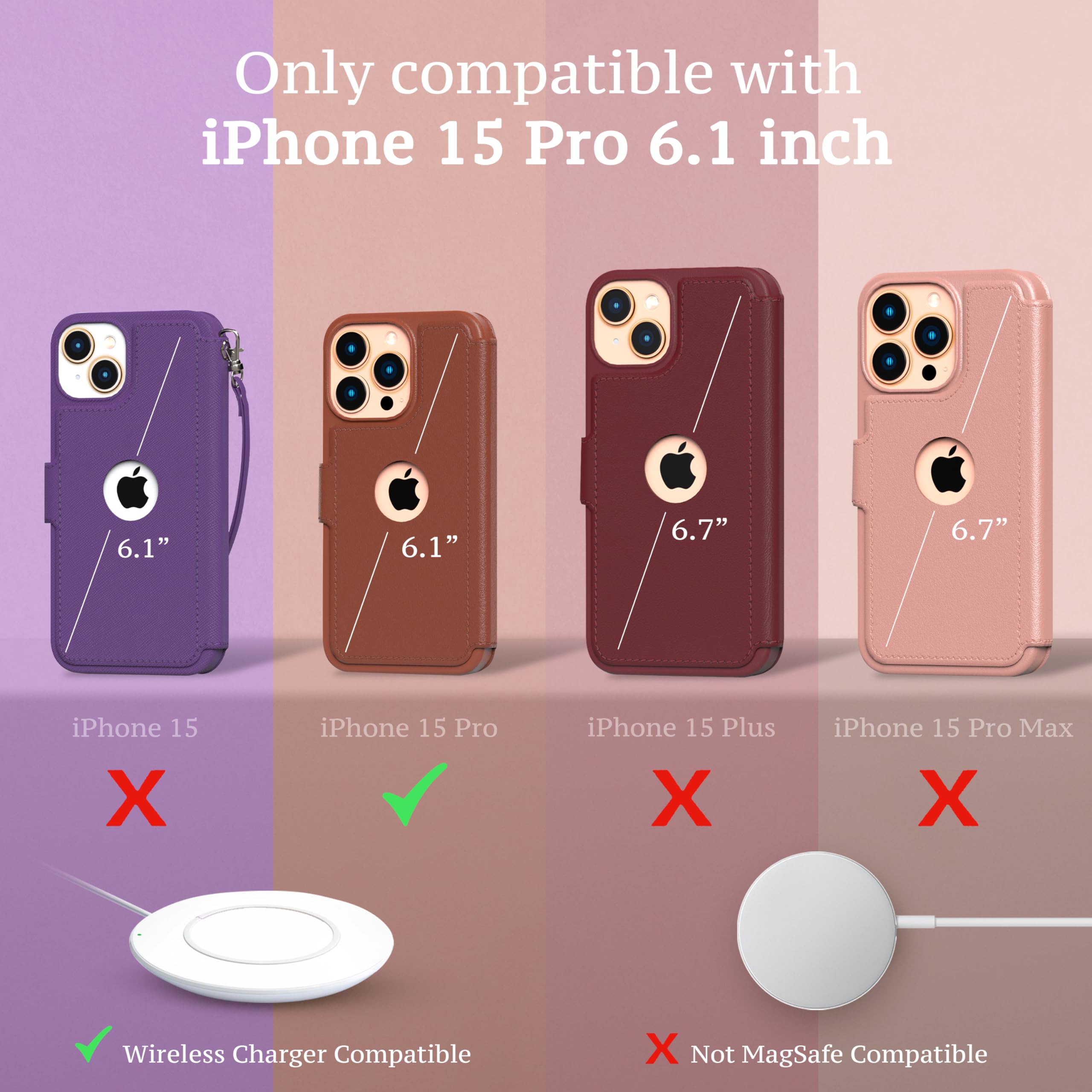 Iphone 15 Pro Wallet Case For Women And Men, Case With Card Holder [Slim & Protective] For Apple 15 Pro (6.1   ), Vegan Leather