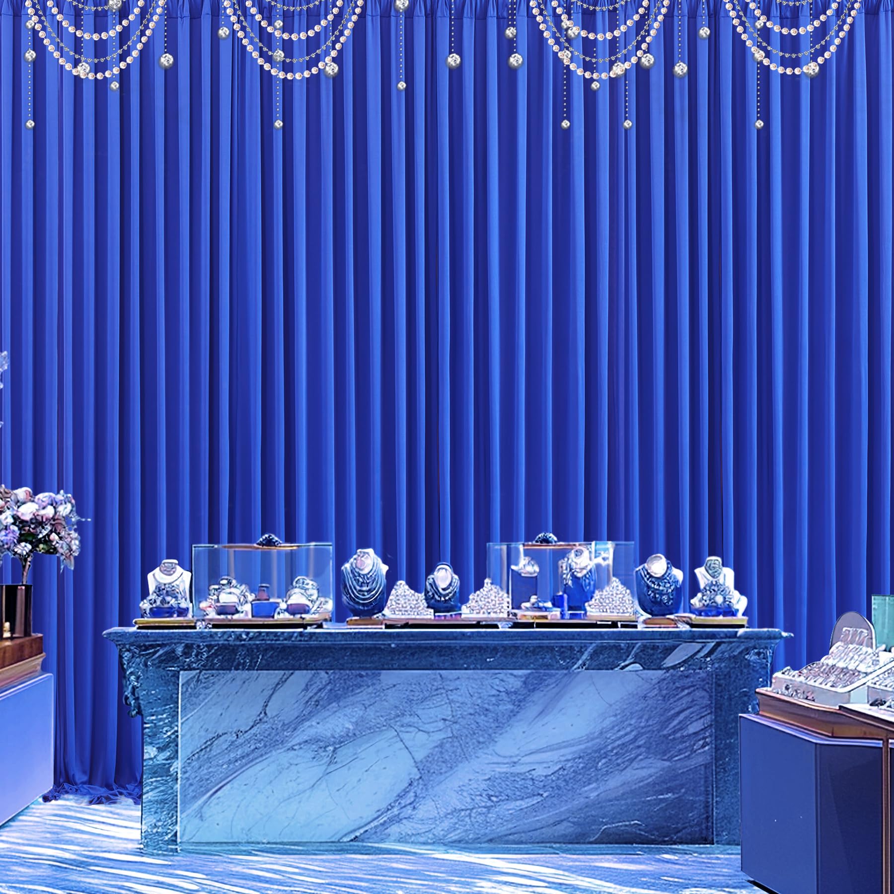 10Ft X 10Ft Royal Blue Backdrop Curtain For Parties Blue Wrinkle Free Backdrop Drapes Panels For Baby Shower Birthday Party Wedd