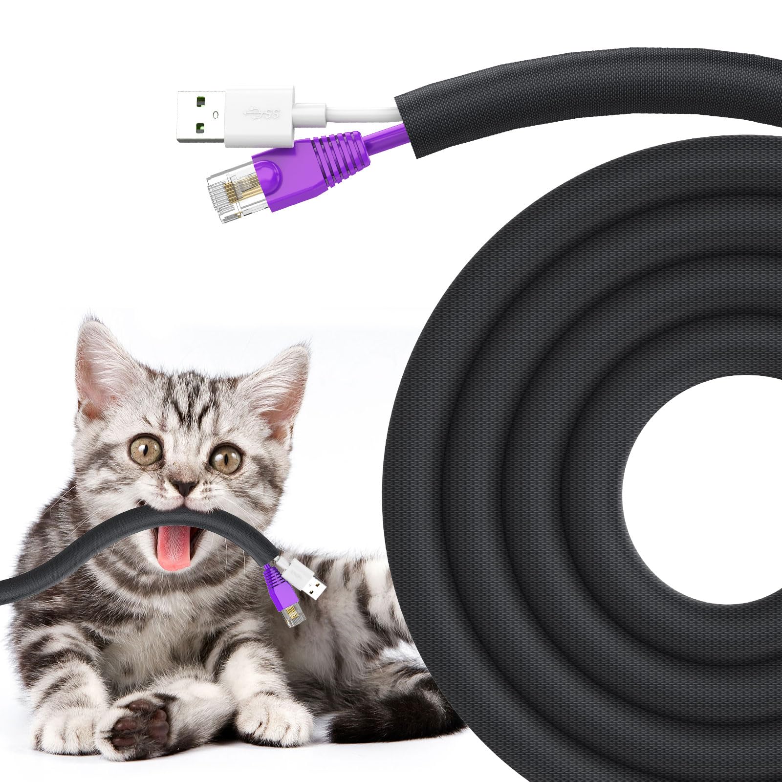 Uomtfai Dog And Cat Cord Protector 10Ft   3/8Inch, Flexible Cable Sleeve For Easy Cord Management, Protects Cables From Pets Che