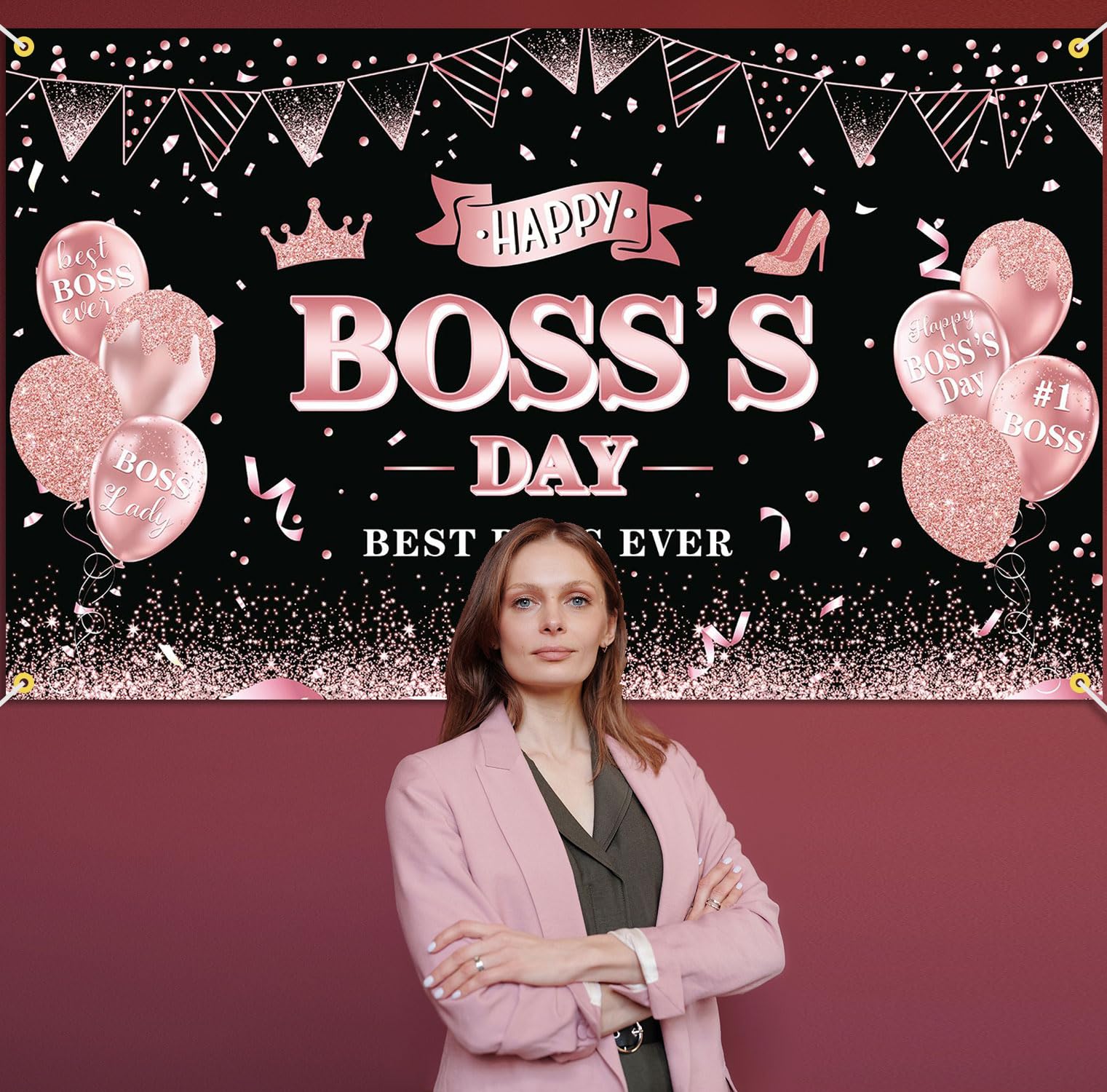 Jkq Happy Boss'S Day Backdrop Banner 73 X 43 Inch Large International Boss Day Background Banner Boss Lady Female Best Boss Ever