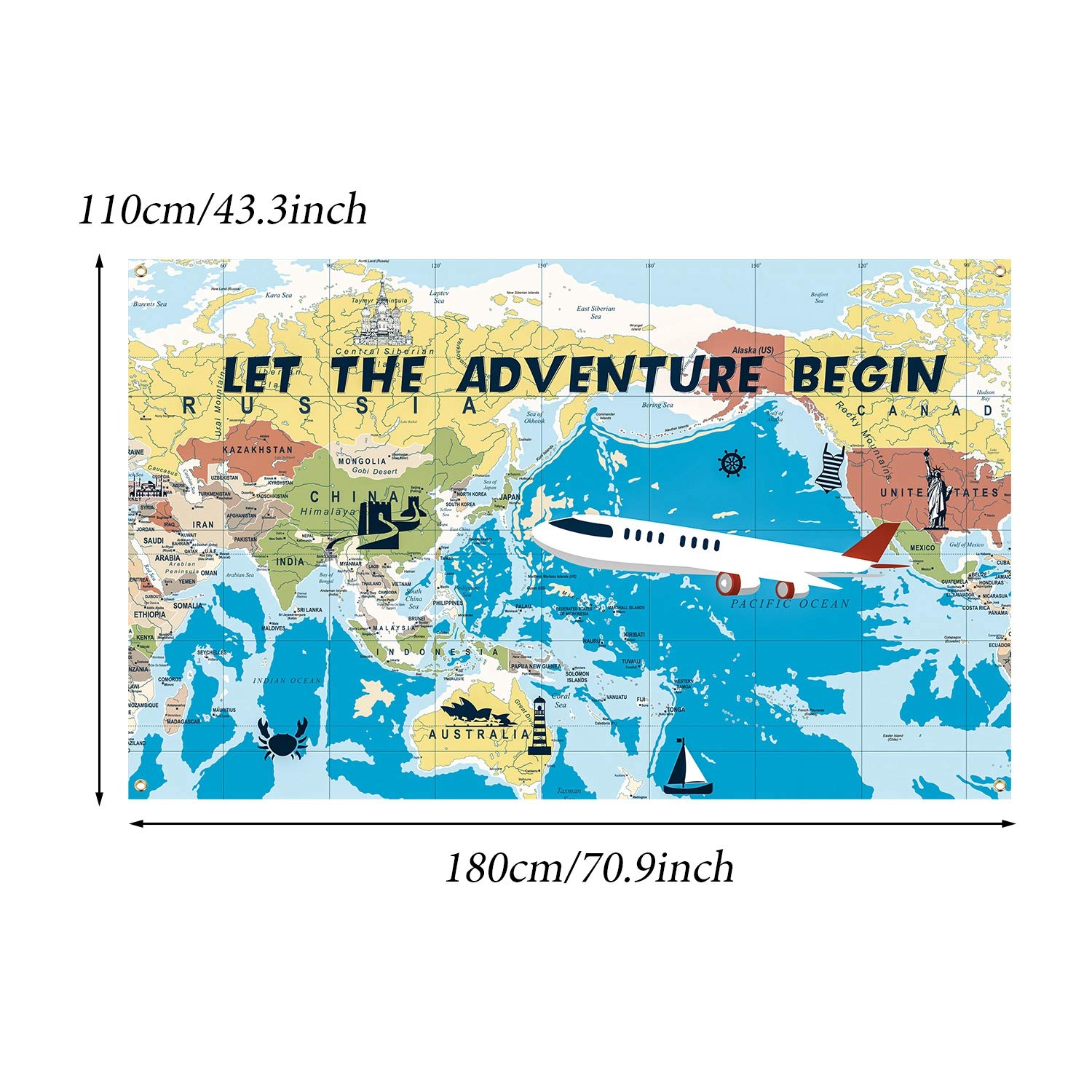 Blulu Adventure Awaits Airplane Backdrop Large Travel Theme Banner Decoration Let The Adventure Begin World Map Dessert Table Ba