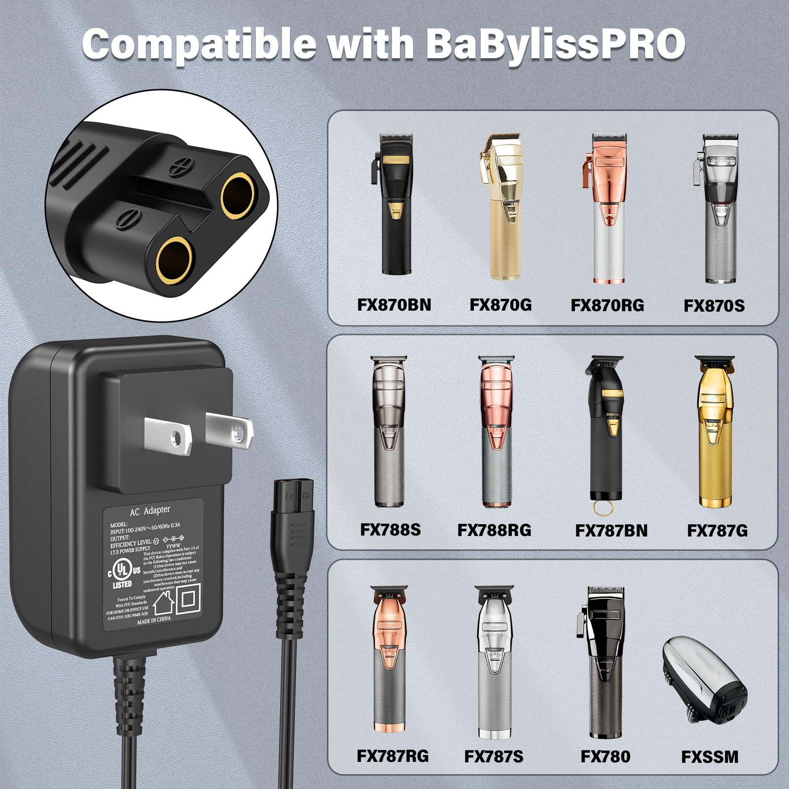 Ul Listed Power Cord For Babyliss Pro Fx787 Fx788 Fx820 Trimmer Charger For Babylisspro Fx870 Fxssm Clipper Replacement Ac Adapt