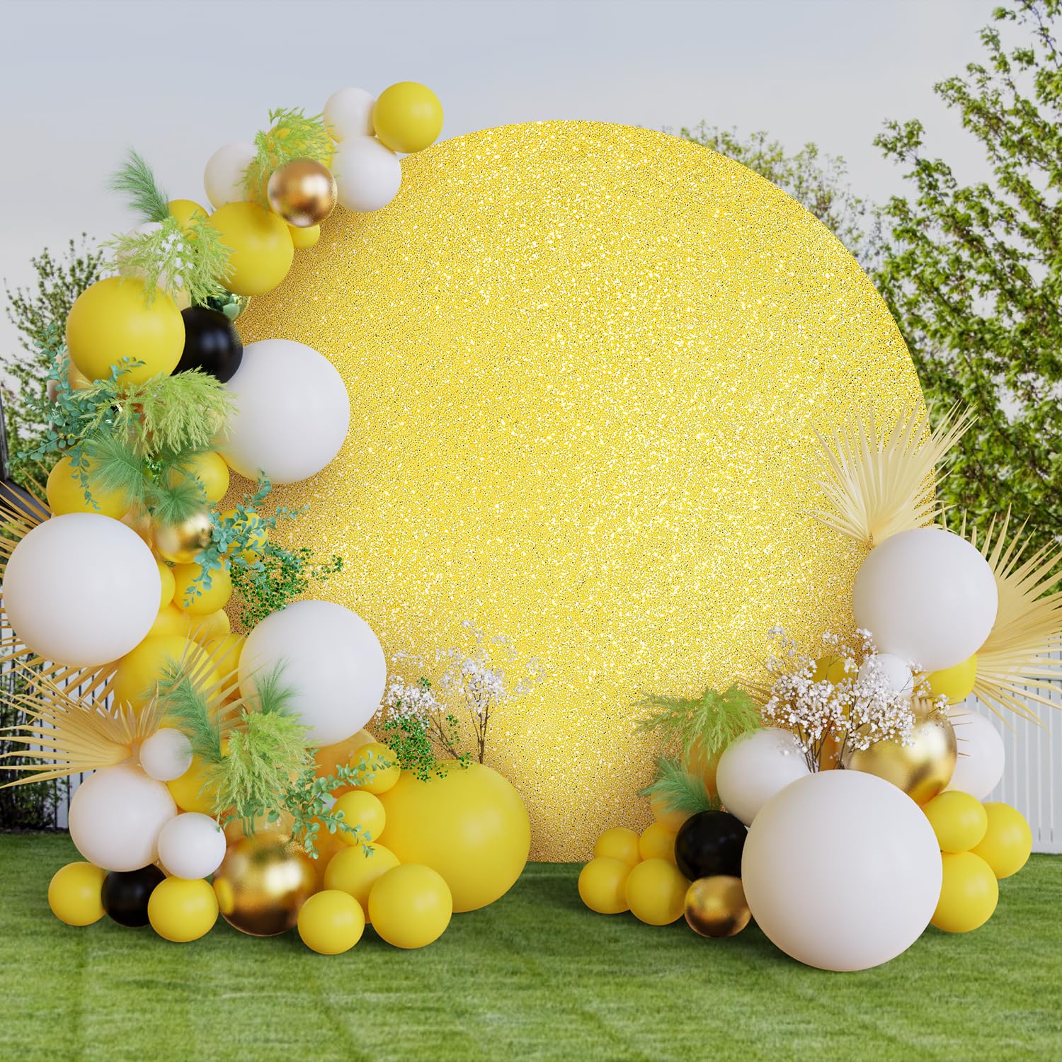 Gold Sequin Round Backdrop Cover 7.2Ft Glitter Circle Backdrop Cover Beautiful Sparkly Photo Backdrop Balloon Arch Cover For Bir