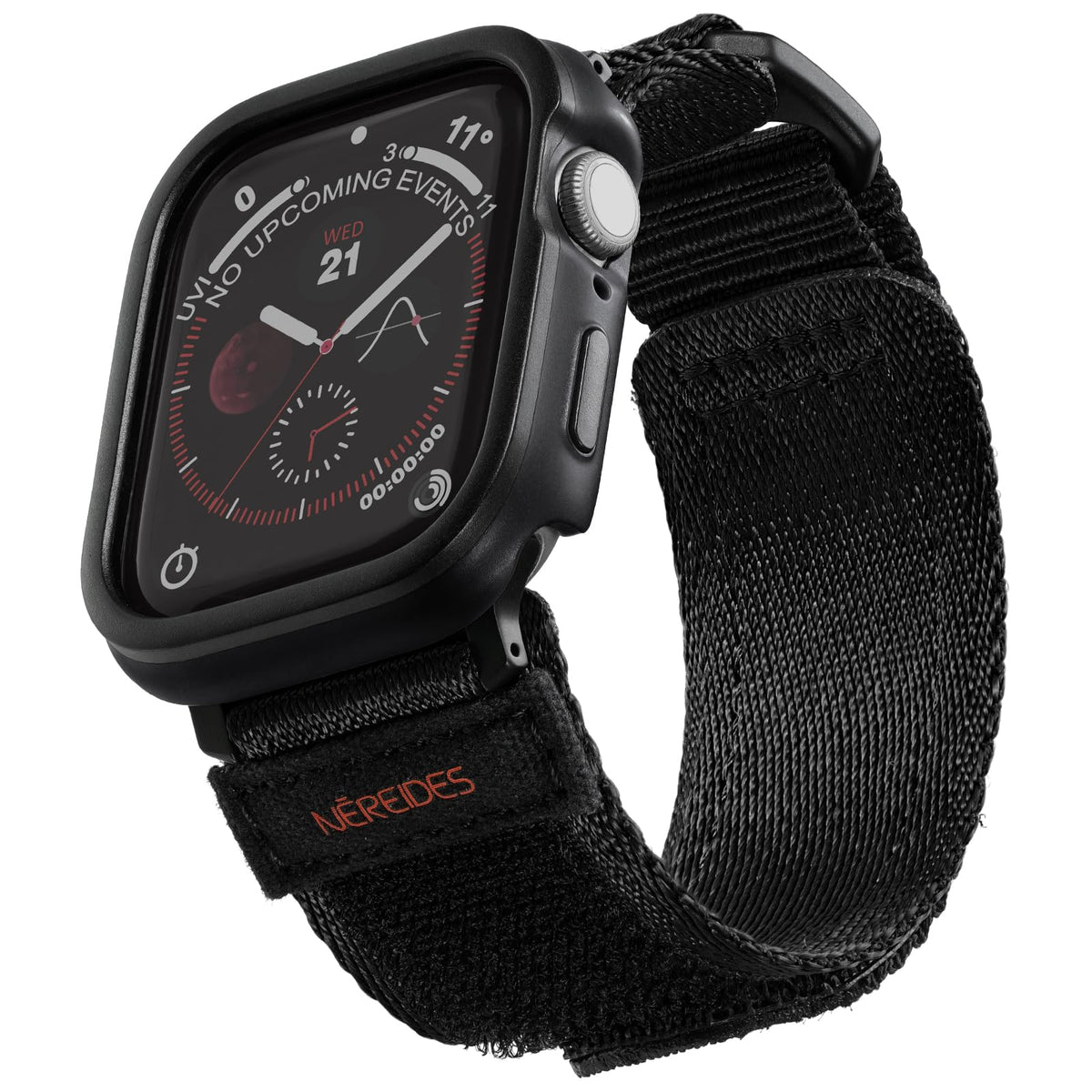 Rugged Case With Band For Apple Watch Series 9/8/7 Band 45Mm, Hook And Loop Nylon Sport Strap With Case For Iwatch Men(Black)
