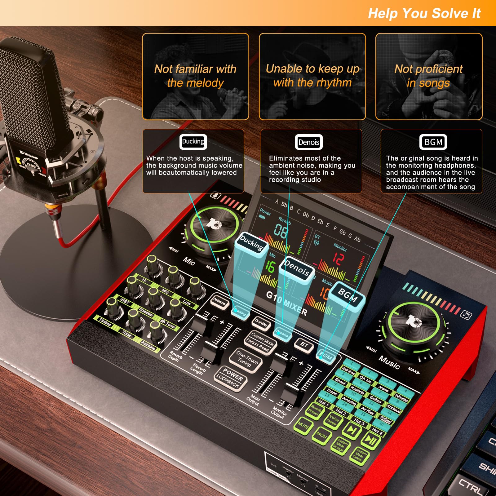 Podcast Equipment Bundle,With 3.5Mm Condenser Microphone & Live Sound Card   Audio Mixer For Streaming, Pc/Mobile Live Singing,