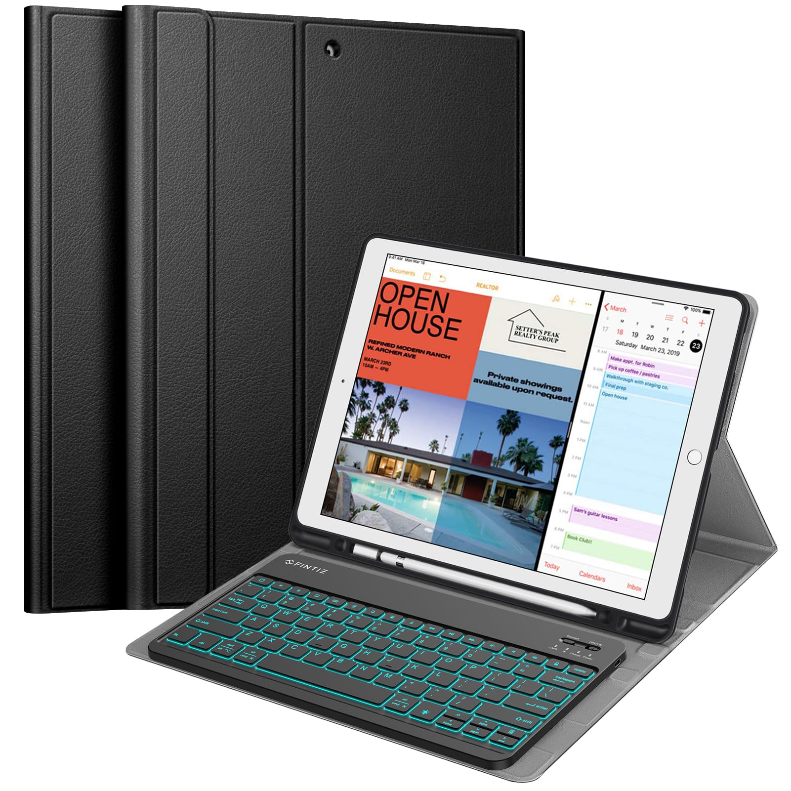 Fintie Keyboard Case   2017/2015 Ipad Pro 12.9 Inch (Old Model) 1St & 2Nd Gen Case, Soft Tpu Protective Cover, [7 Color Backlit]