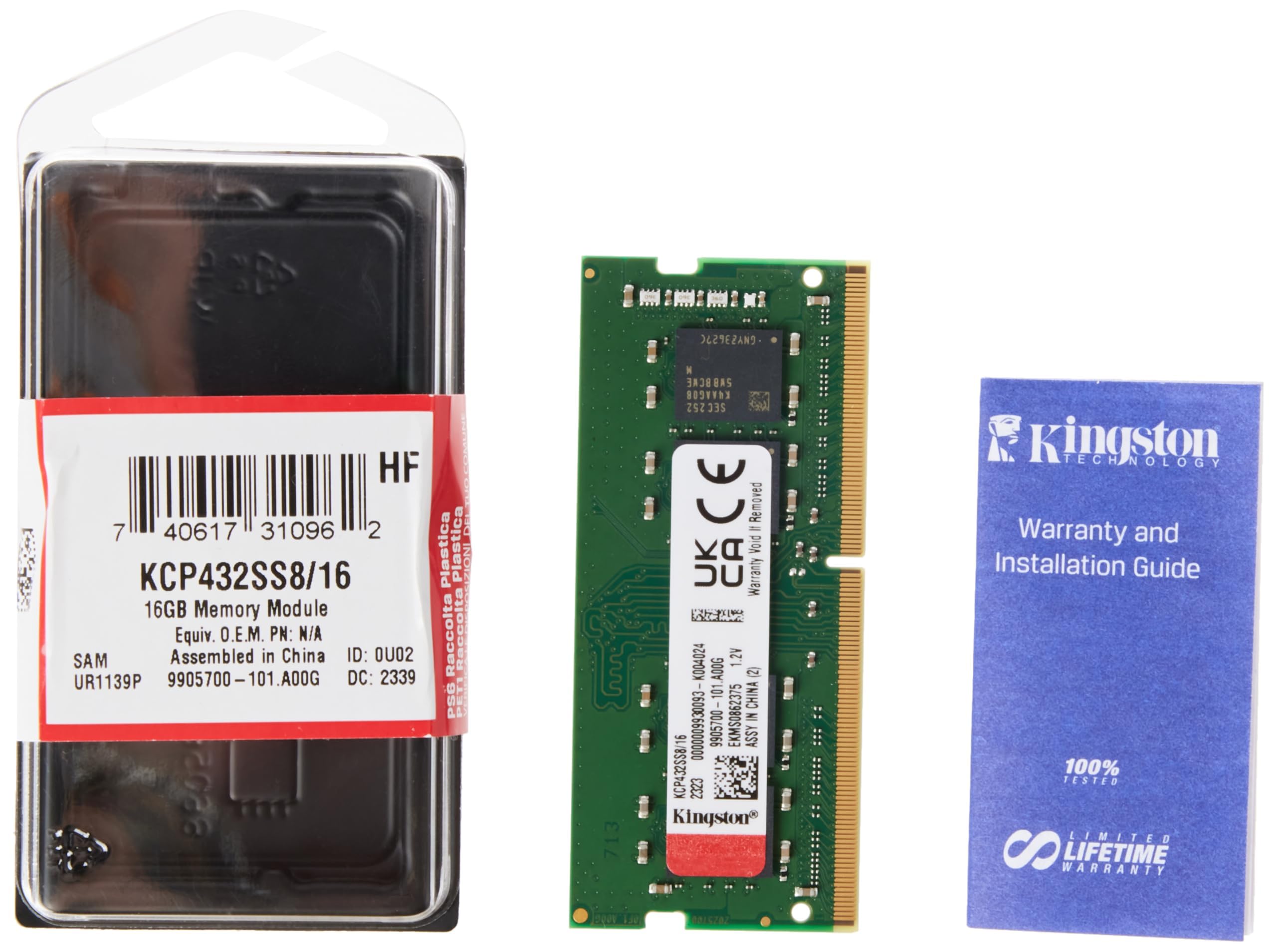 Kingston Branded Memory 16GB DDR4 3200MT/s Single Rank SODIMM KCP432SS8/16 Notebook Memory