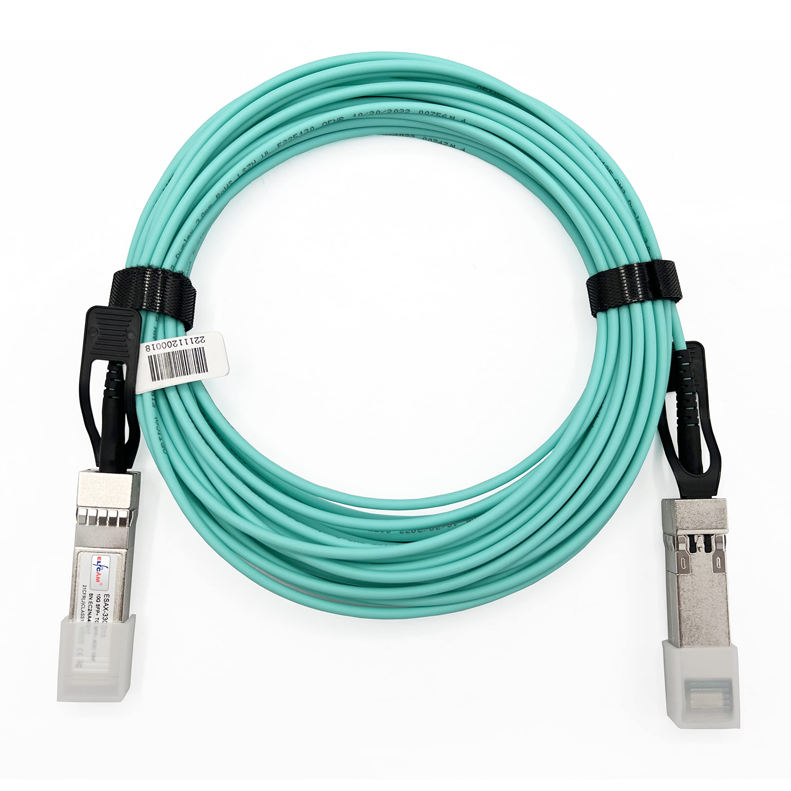 Elfcam - 60m/196.85ft Fiber Optic Cable OM3 SFP+ to SFP+ AOC 10Gbps, Compatible with SFP-10G-AOC, 60 Meters
