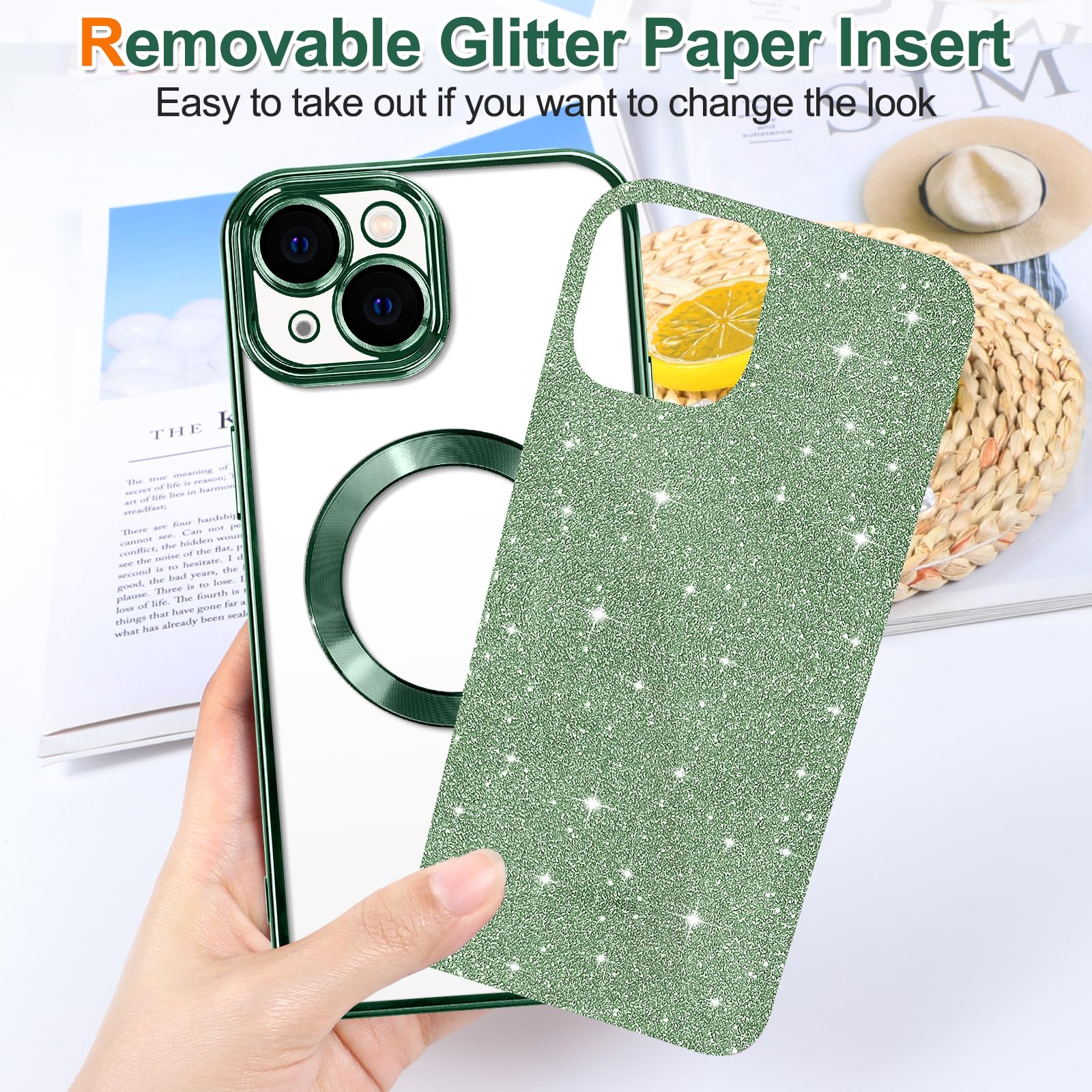 Hython For Iphone 13 Case Glitter, Clear Magnetic Phone Cases With Camera Lens Protector [Compatible With Magsafe] Bling Sparkle