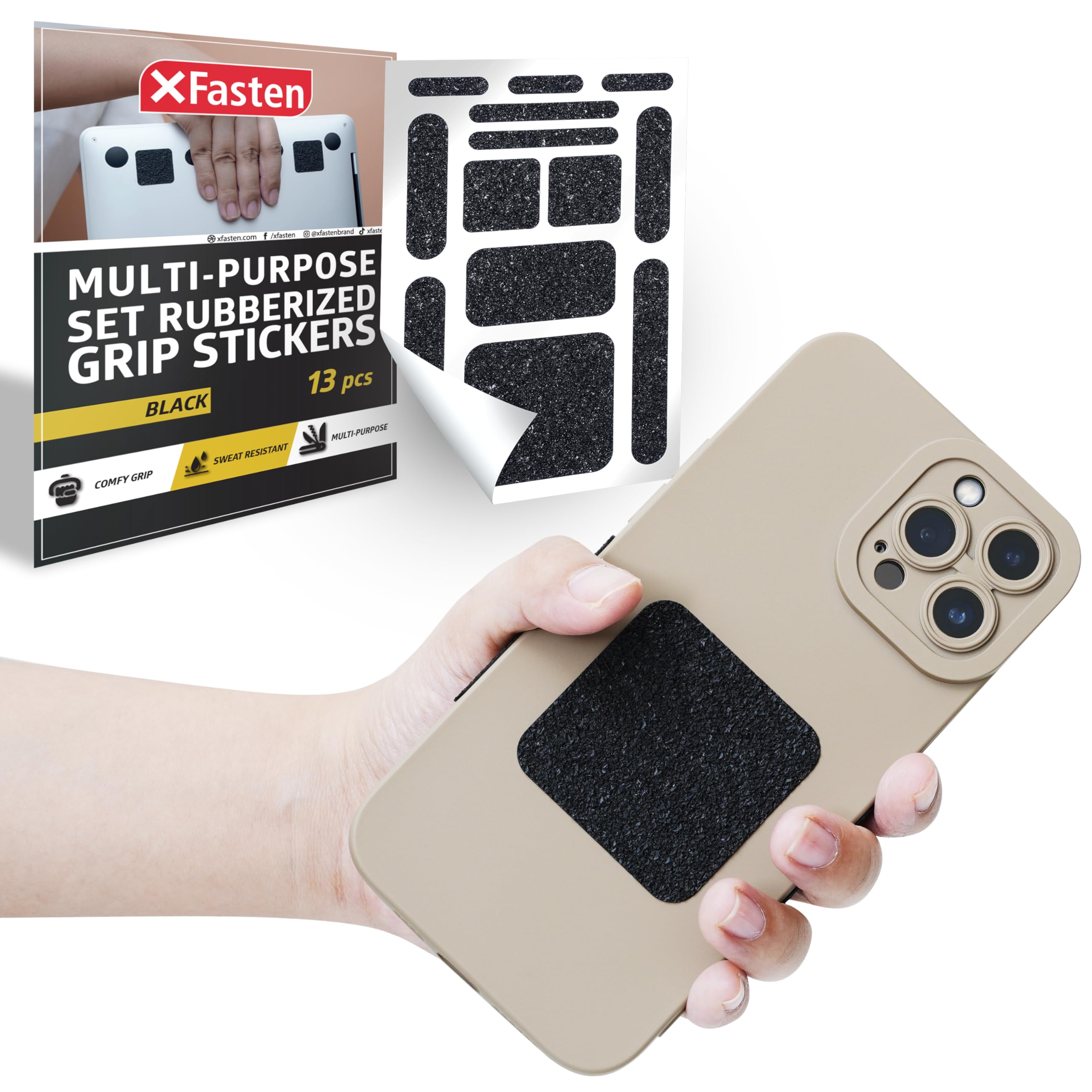 Xfasten Grip Tape Stickers For Phone Black 13 Pc Sure-Grip Non-Abrasive Adhesive Cell Phone Grip Tape For Back Of Phone Case, La