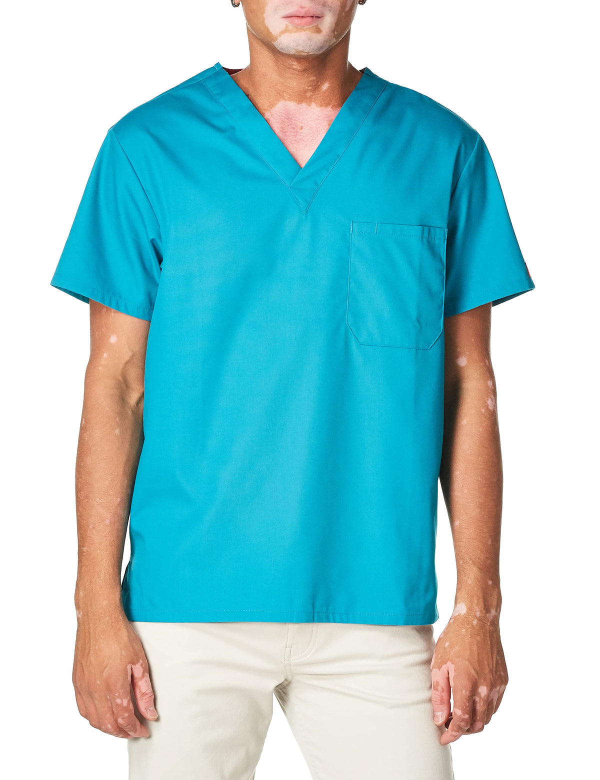 Dickies Mens Signature V Neck Scrubs Shirt, Teal Blue, X Large