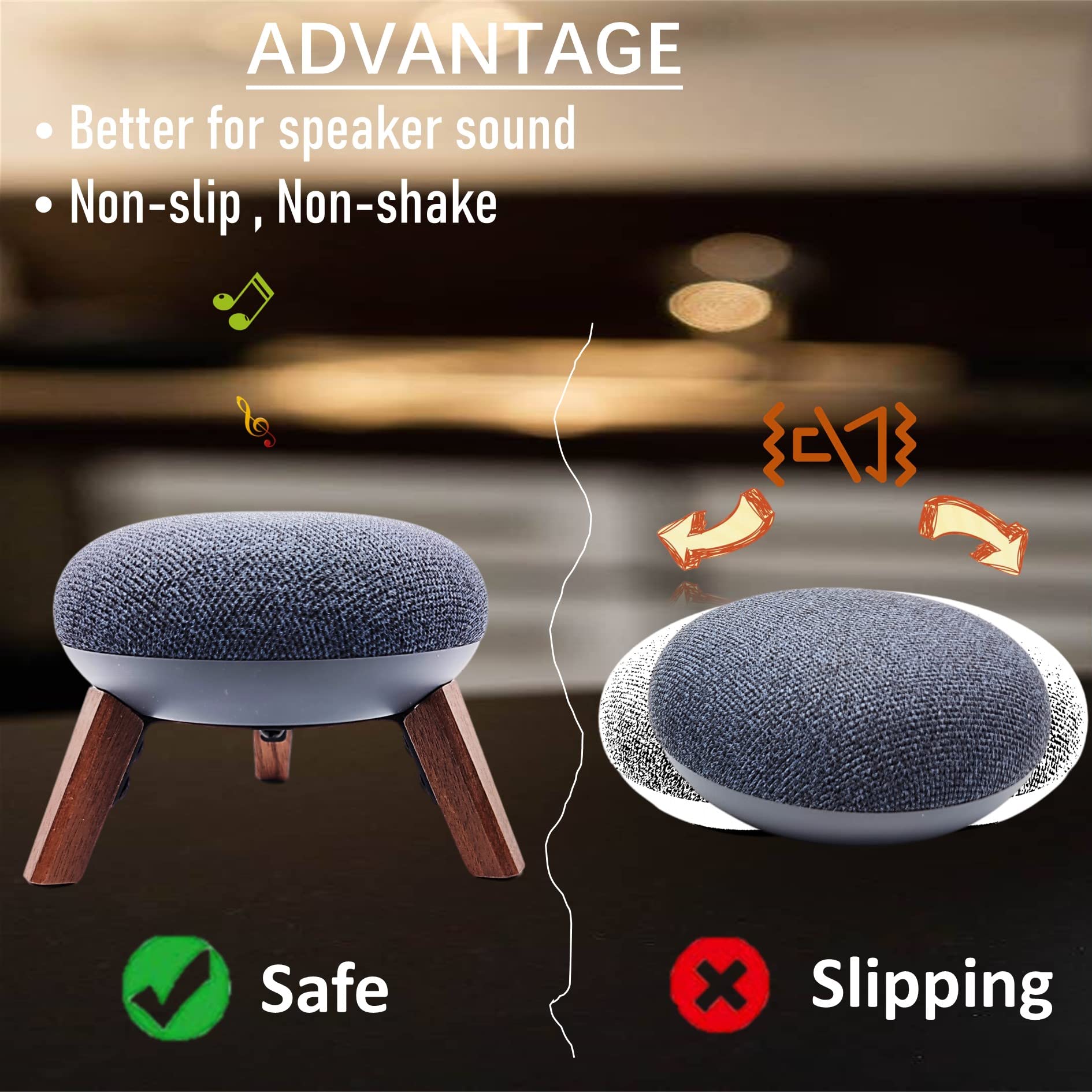 Real Wood Holder Compatible For Google Home Mini,Nest Mini(2Nd Gen),Small Secure Tripod Accessories For Speaker Better Sound,Sturdy Durable Stable Wooden Stand For Home Mini Smart Speaker(Walnut)