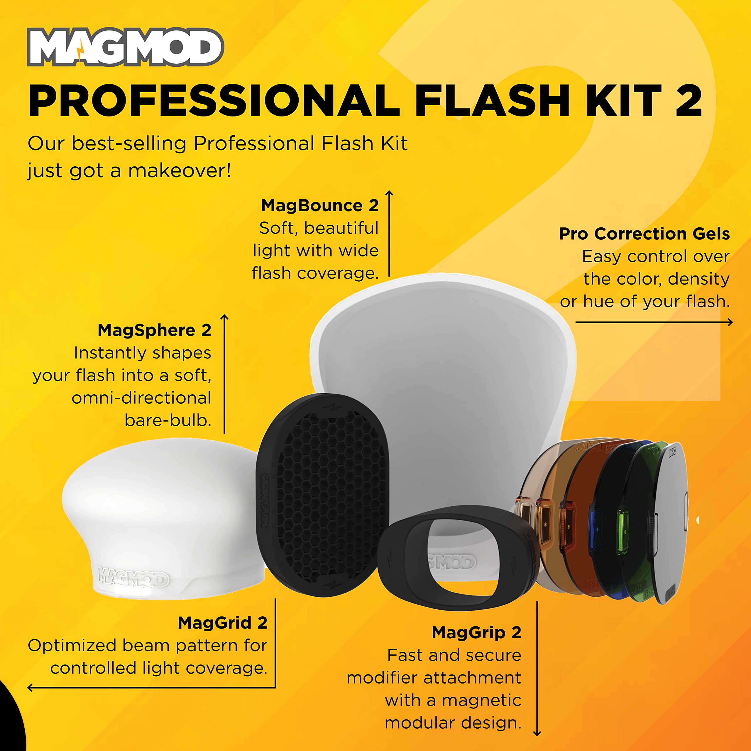 Magmod Professional Flash Kit 2 | Photography Lighting Flash Diffuser Set | Magnetic Light Diffuser Attachments | Lightweight Magmod Modifiers | Superior Light Control