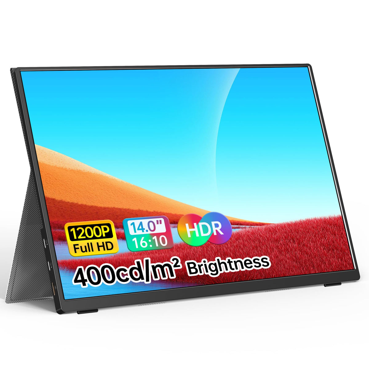 Wgk Portable Monitor 14 Inch Fhd1200P Ultra Slim For Laptop Monitor, Usb C Hdmi Plug&Play,100% Srgb External Monitor,Dual Speake