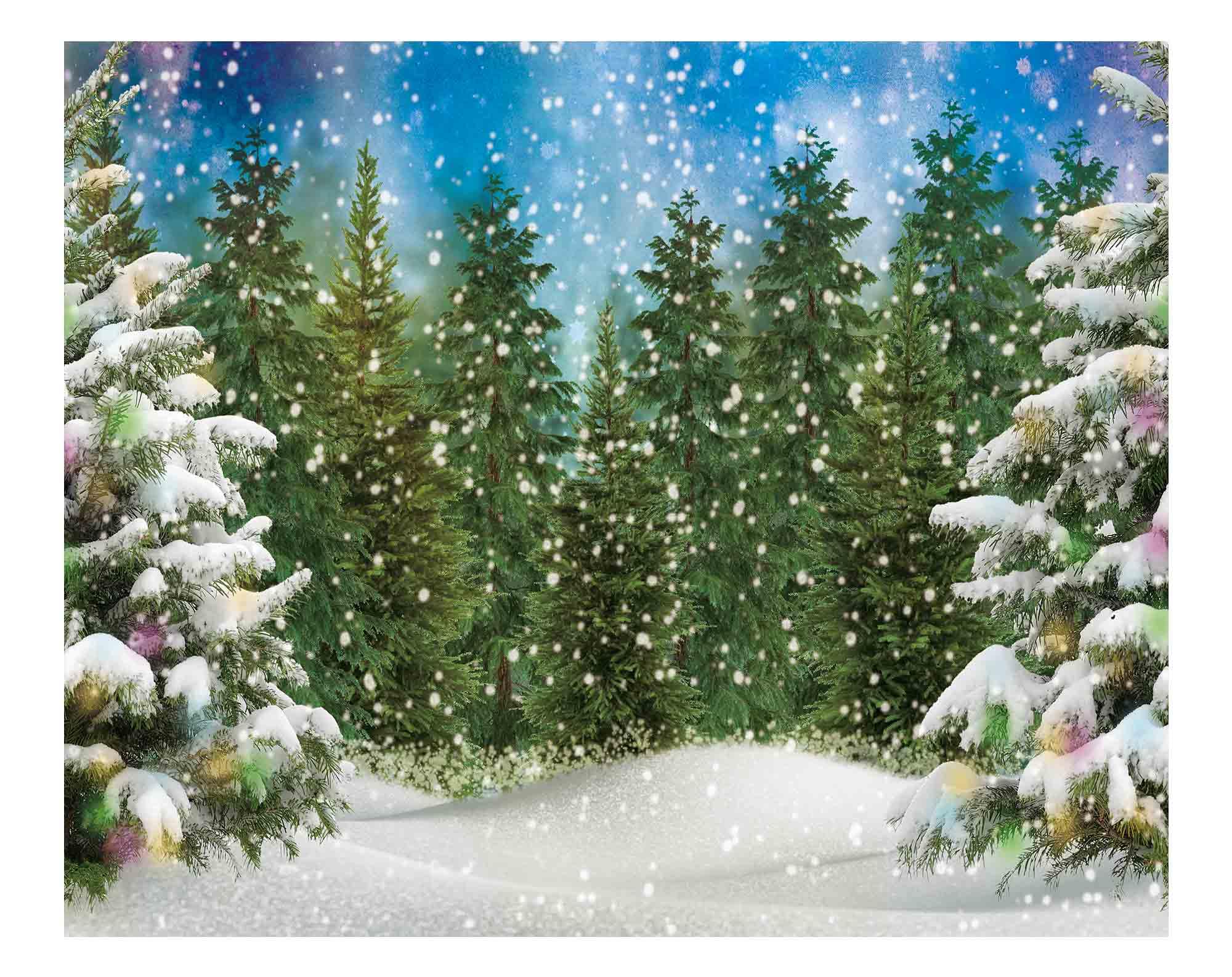 Funnytree 10X8Ft Winter Forest Landscape Photography Backdrop Snowy Christmas Pine Tree Background Natural Scene Xmas Party Wall Decoration Supplies Photo Booth