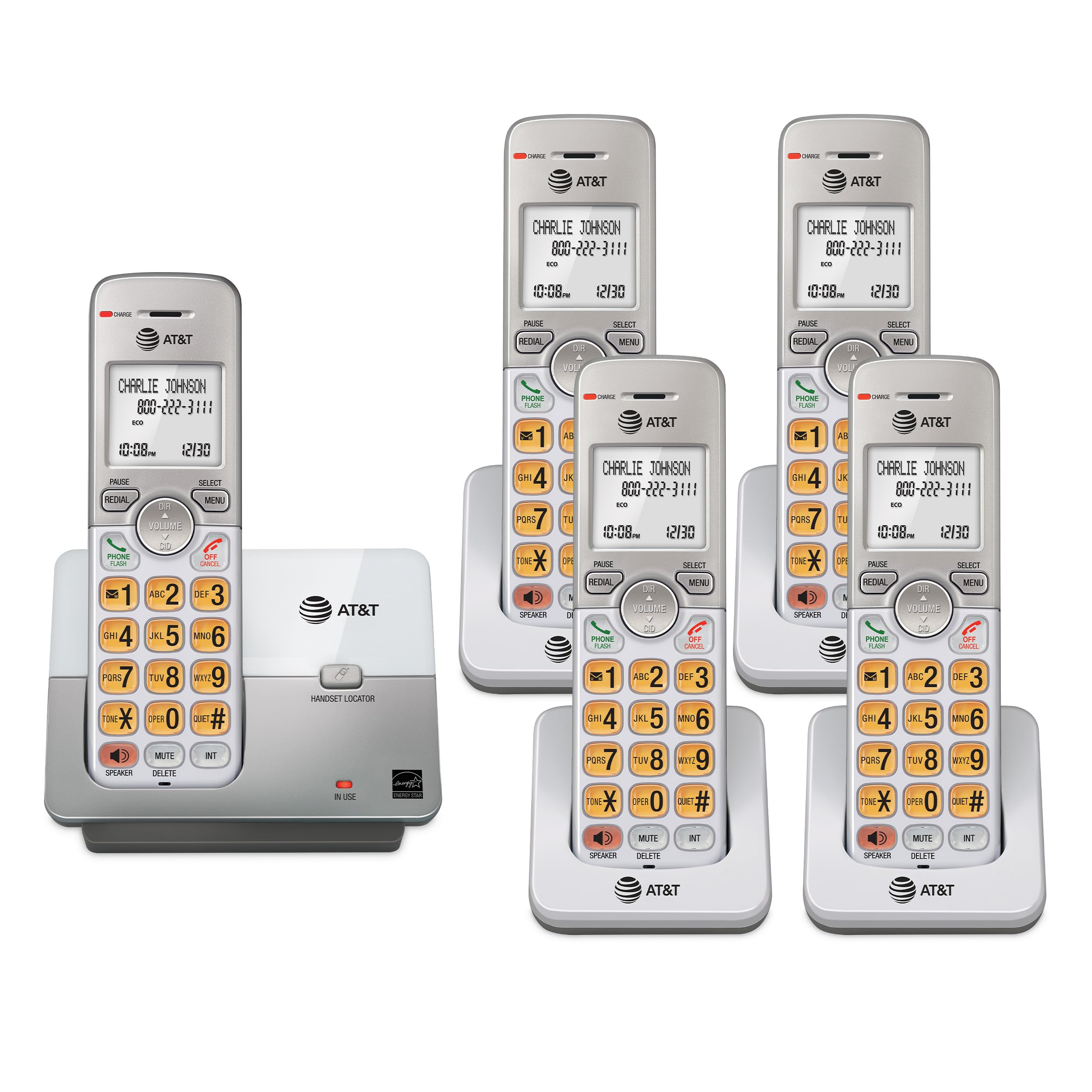 At&T 5 Handset Dect 6.0 Cordless Home Phone With Lcd Display, Lighted Keypad, Caller Id/Call Waiting, Simulated Full Duplex Hand