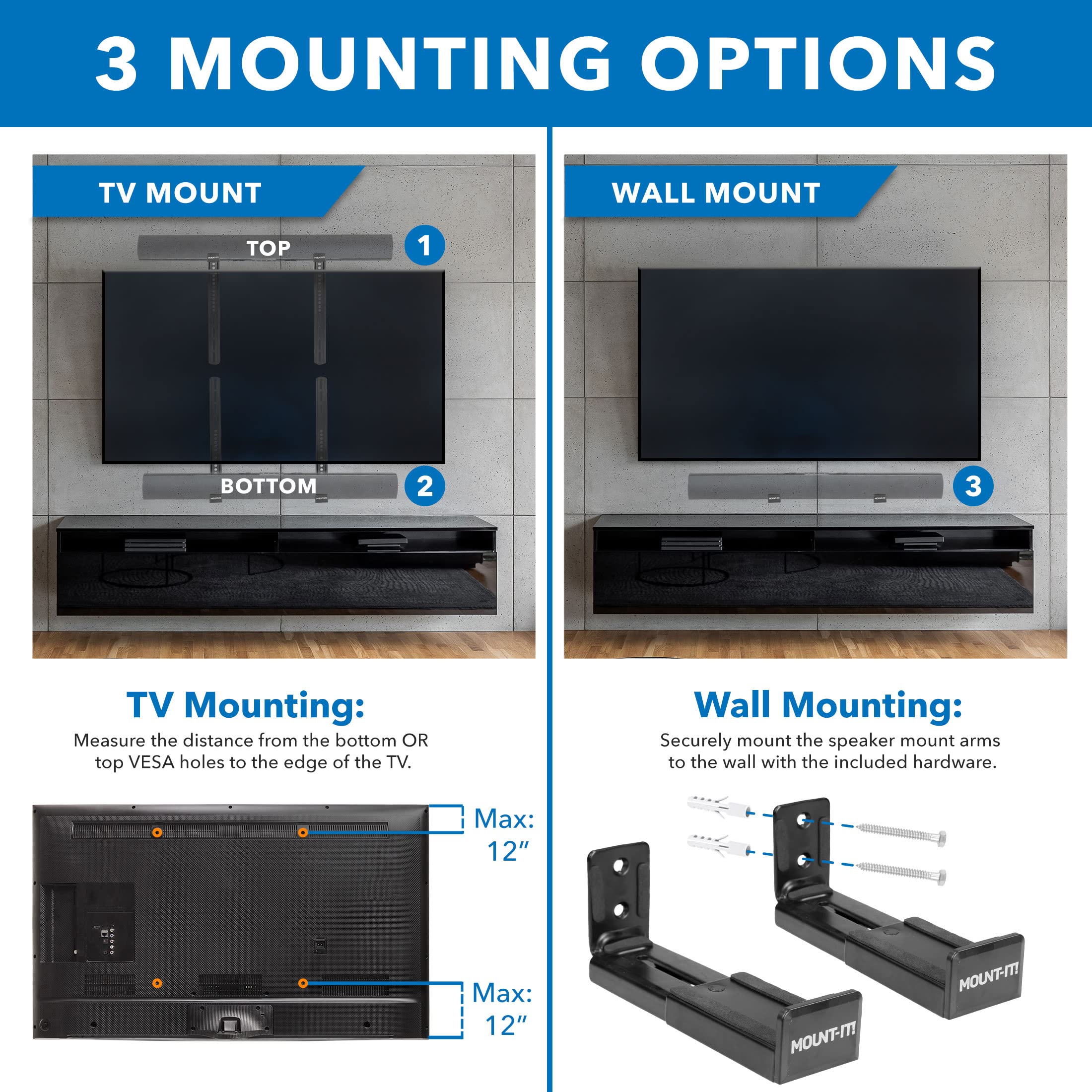 Mount It! Soundbar Mount For Tv And Wall Mounting | 2 In 1 Soundbar Bracket For Back Of Tv Or Wall Mount Installation | Universa