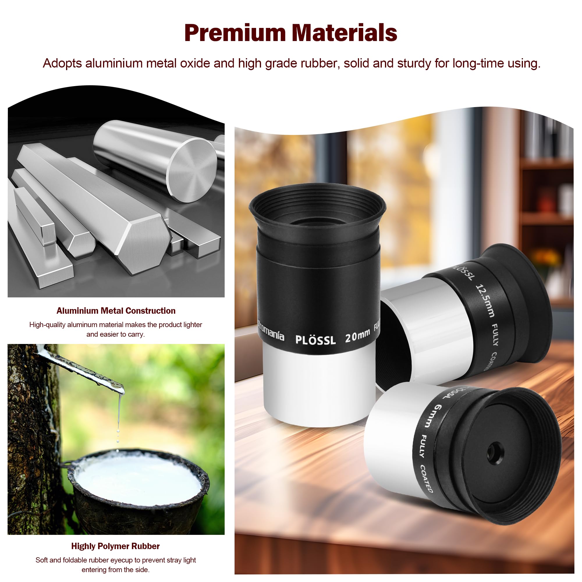 Astromania 1.25-Inch 6Mm 12.5Mm 20Mm Plossl Telescope Eyepiece Set - 4-Element Plossl Design - Threaded For Standard 1.25Inch As