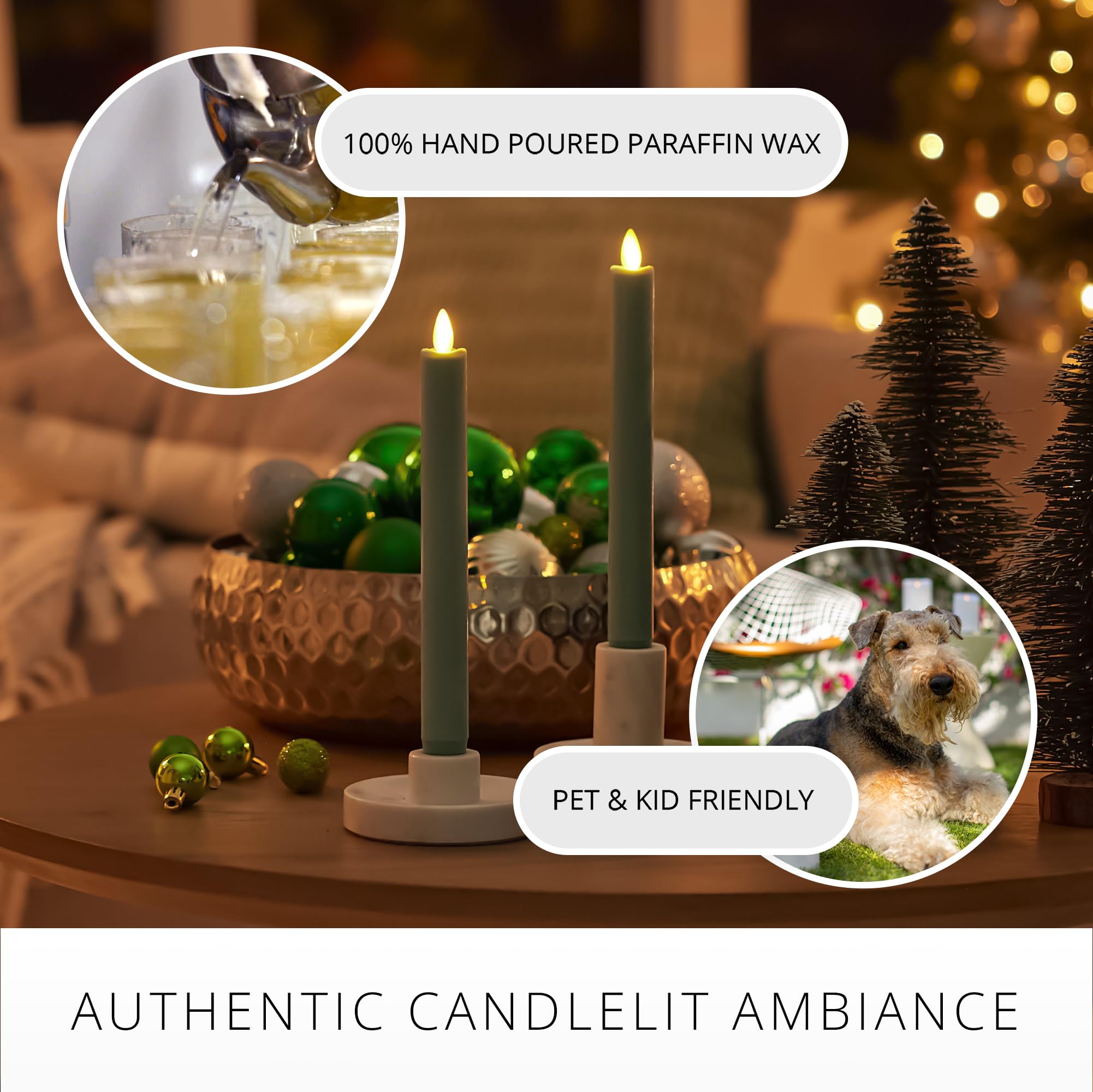 Luminara   Flameless Battery Operated Taper Candle   Iceberg Green   Pack Of 2 1X9.75   Led Flickering Flame   Realistic Safe Fo