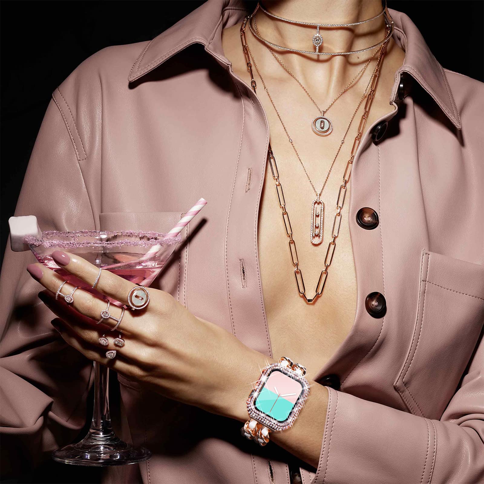 Newways 2 Pack Bling Cases With Screen Protector Compatible For Apple Watch 45Mm, Fully Paved Diamonds Protective Case For Iwatc