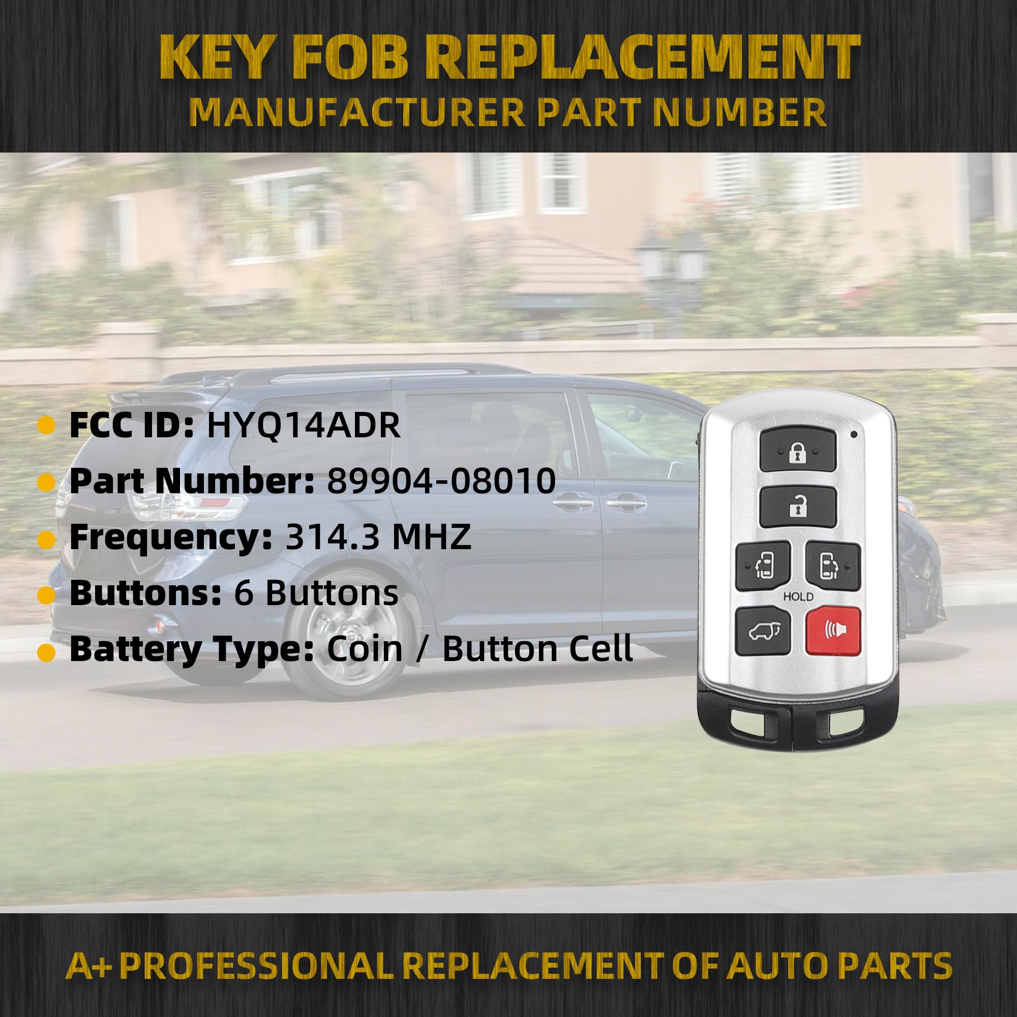 Dasbecan Key Fob Replacement Compatible With Toyota Sienna 2011-2020 Keyless Entry Remote Control Replaces 89904-08010 314.3 Mhz