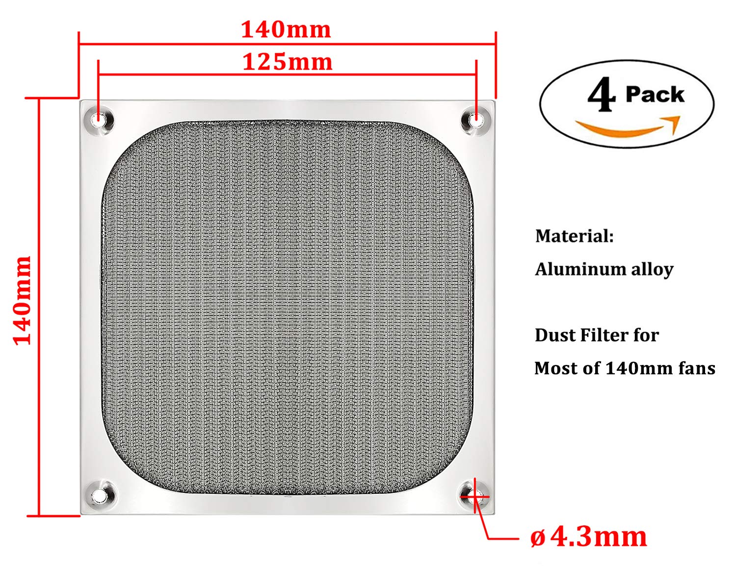 140Mm Pc Computer Case Fan Dust Filter Grills Dustproof Case Cover With Screws, Aluminum Frame Ultra Fine Stainelss Steel Mesh,