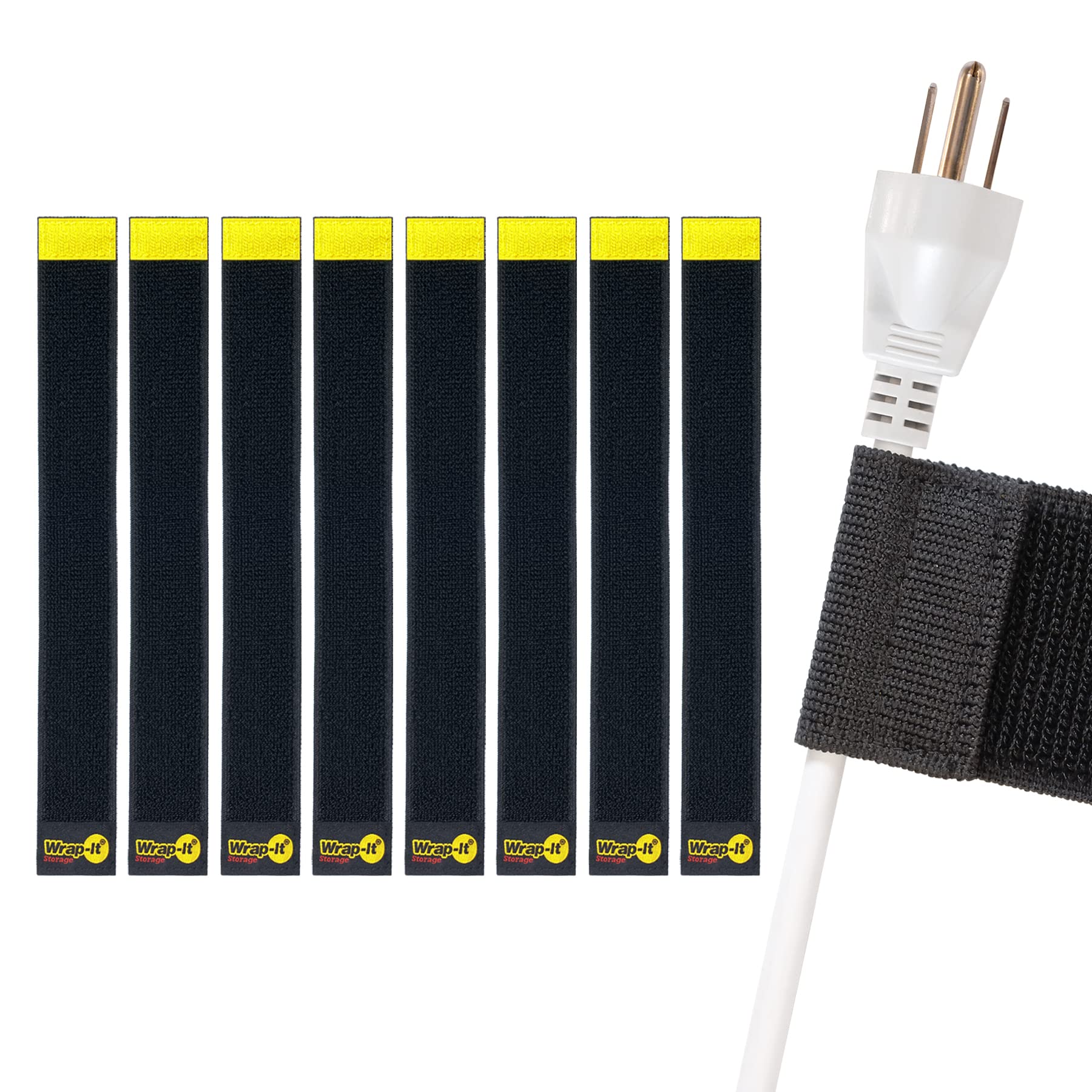 Selfie Straps By Wrap It Storage, 12 Inch (8 Pack), Black   Stretchy Hook And Loop Cord Organizer That Stays Attached To Cord Fo