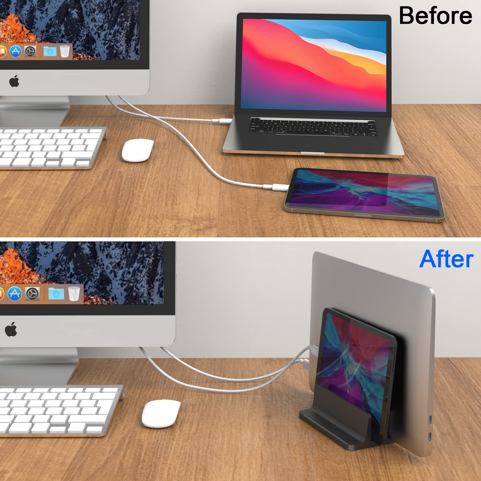 Bull Tech Vertical Laptop Stand, Adjustable 2 Slot Aluminum Desktop Holde(Up To 17.3 Inch), Fits All Macbook/Microsoft Surface/Hp/Dell/Chromebook/Ipad And Gaming Laptops (Black)