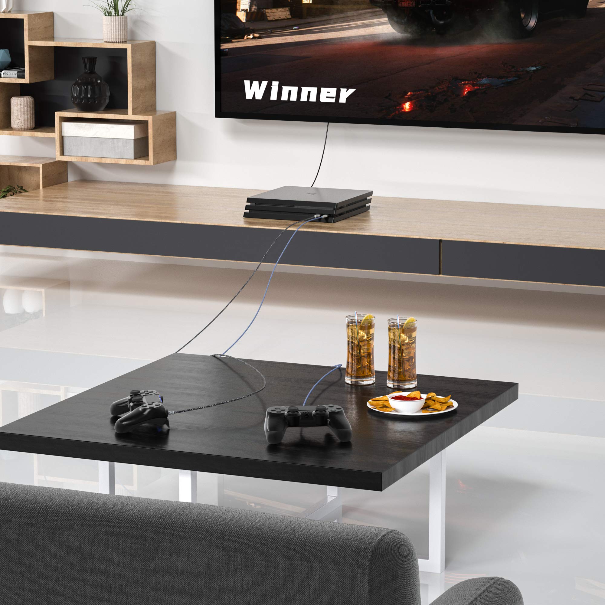 Fasgear Ps4 Micro Usb Cable 16Ft, 2 Pack Long Braided Fast Charging Data Sync Usb To Micro Usb 2.0 Cord Compatible For Playstation 4,Xbox One Controller,Galaxy S7/S6,Speaker,Baby Monitor (Black)