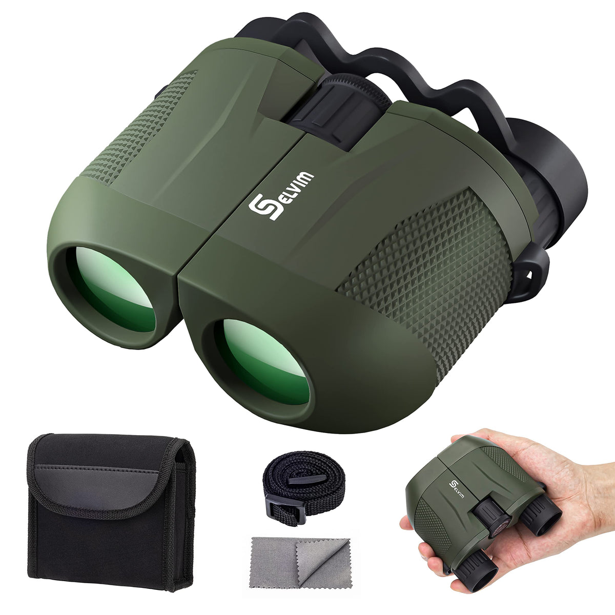 Selvim10X25 Binoculars For Adults And Kids, Compact Binoculars, Large Eyepiece And Clear Fmc Bak4 Prism Lens, For Bird Watching,