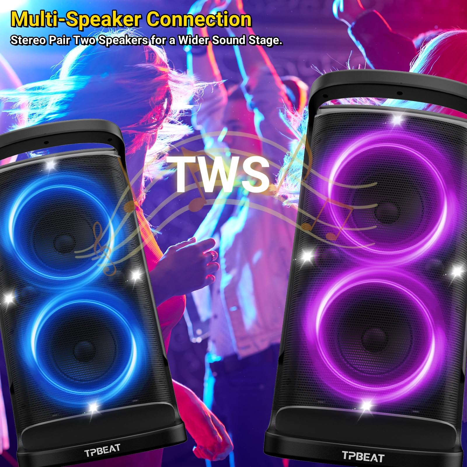 Tpbeat Portable Bluetooth Party Speaker: 160W Peak Powerful Loud Sound Deep Bass Wireless Boombox Large Subwoofer 15 Hours Batte