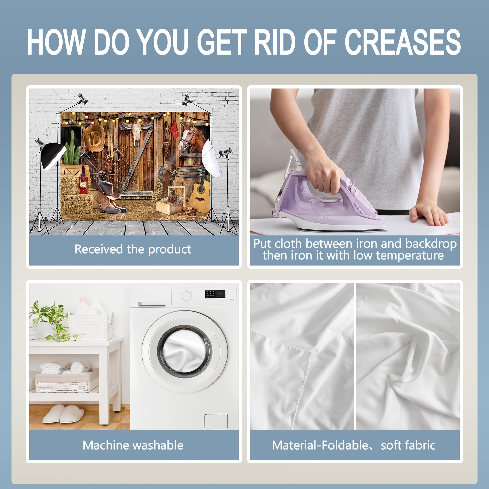 Svbright Western Cowboy Backdrop 7Wx5H Rustic Barn Door Farmhouse Wooden Stable Brown Country Wild West Horse Vintage Plank Cow